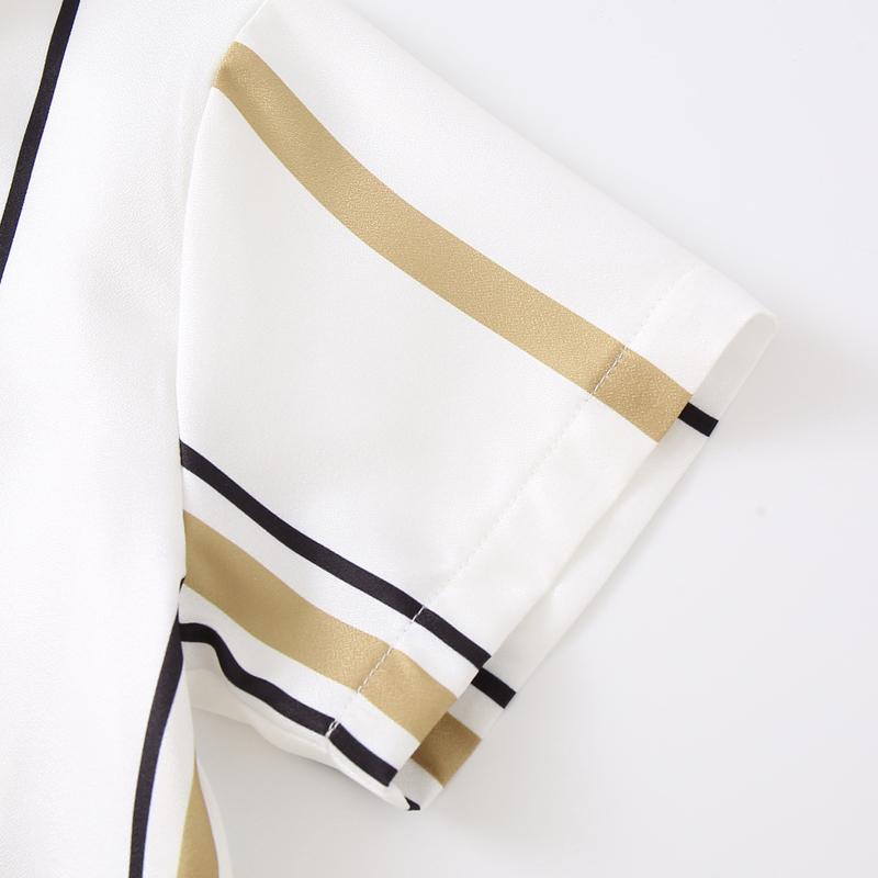 4-piece set of boys' summer new vertical striped collared shirt set with lightweight breathable high-waist drapey wide-leg pants, stylish casual versatile outfit