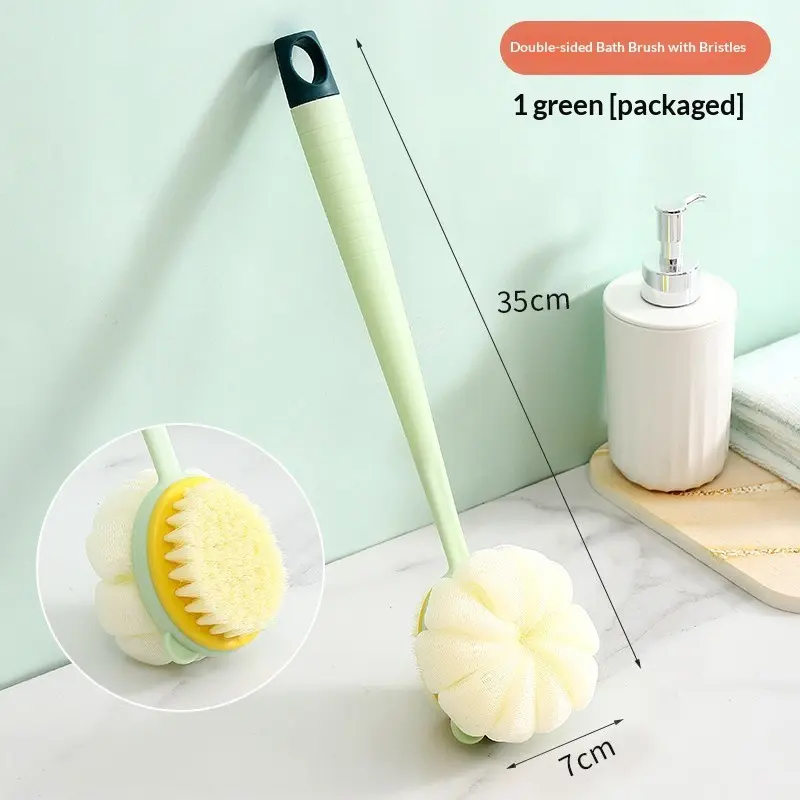 1pc Bath Brush Back Scrubber Soft Bristles, Dual-Sided Mud Remover, Long Handle Lazy Person Shower Tool, Ultimate Back Massage Sponge