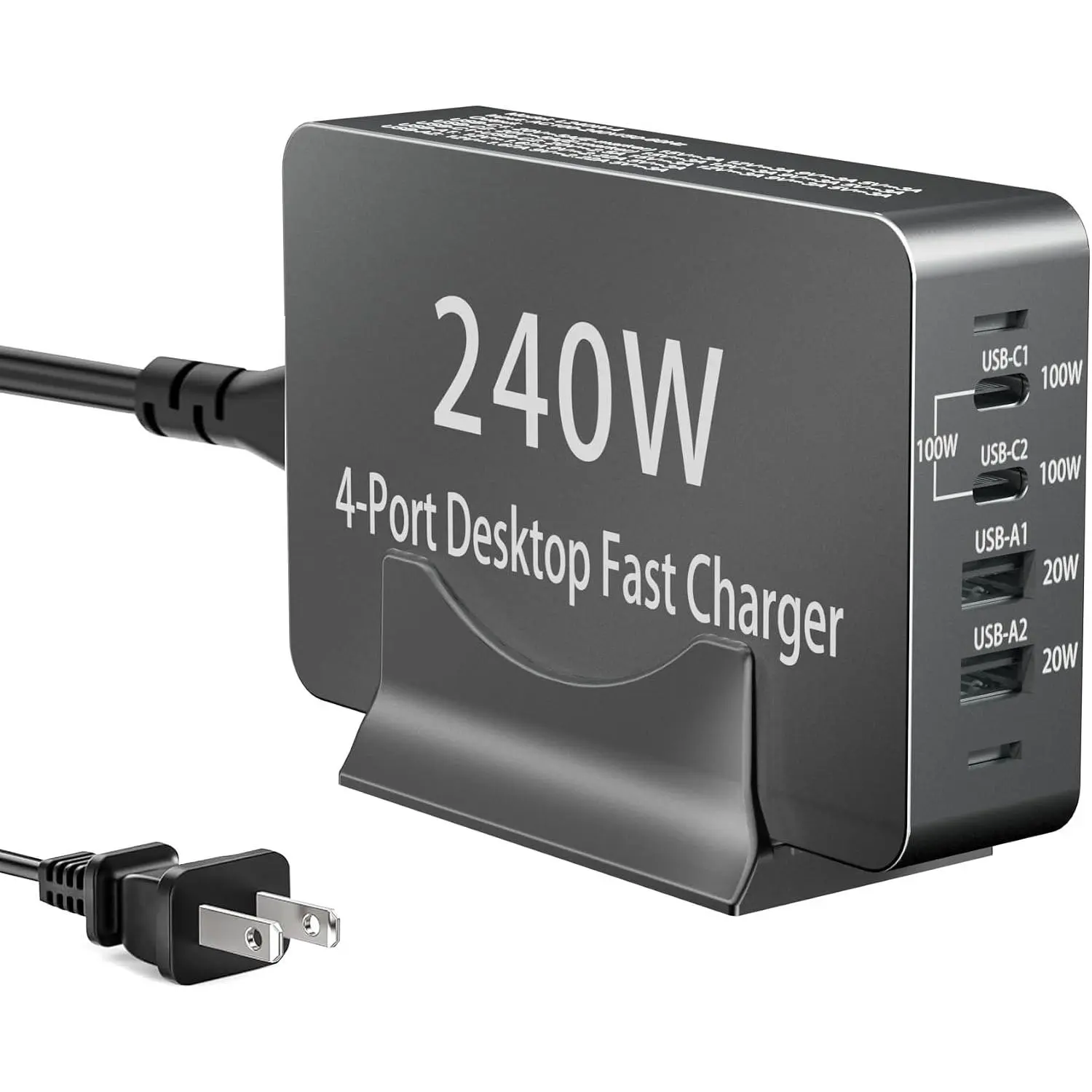 240W USB C Charger Block, 4 Port USB   Station 100W Laptop Power Adapter for MacBook, Laptop, Tablet, iPad, , Cell Phone Multiple Devices  Station, Type C Charger