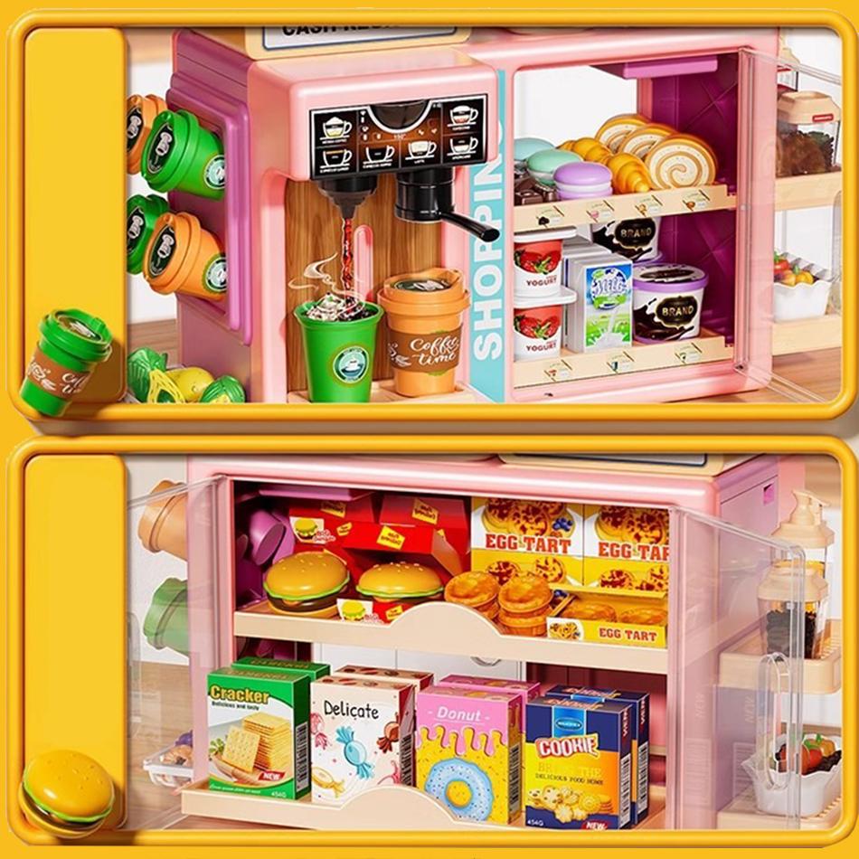 Mini Kitchen Playset Toy,75 PCS Play Kitchen with Realistic Steam and Lights, Role Playing Game Pretend Food and Cooking Playset, Mini Kitchen Accessories Set Girls Boys