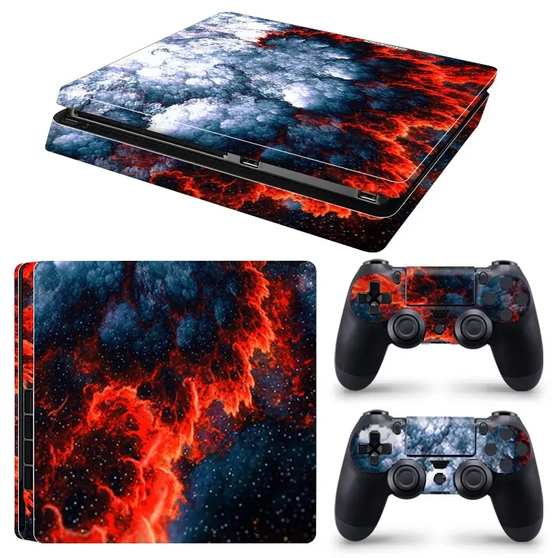 Ps4 Slim Vinyl Stickers Set, Blue Lava Nebula Design, Waterproof Scratch-Resistant, Removable Without Residue, Console Controller Decor