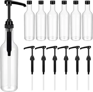 6 Pcs 25 oz Syrup Bottles with Pump Long Neck Plastic Syrup Pump Dispenser for Coffee Bar Accessories Home Party (Black)