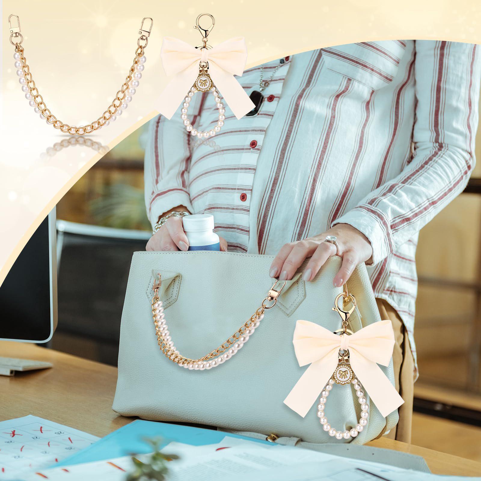 5 Pcs Bag Extender Chain Gold Pearl Purse Chain Ribbon Bow Keychain Extender Bag Strap Purse Charms Accessories for Handbag Y2K Aesthetic Bag Accessories Bag Charm Keychain Accessory Gifts for Women keychains for women