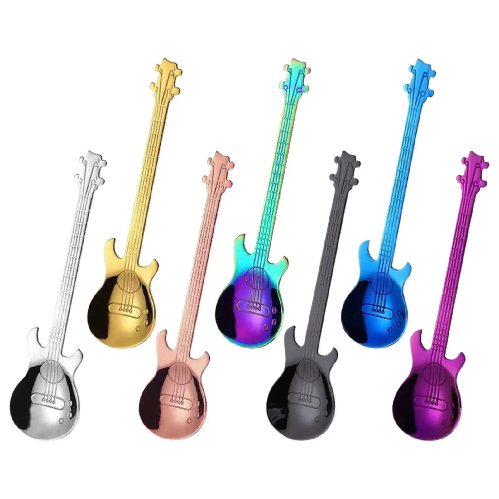 Stainless Steel Guitar Shaped Coffee Spoon Teaspoon Children Spoon New Beautiful Colors Coffee Tea dessert Use Kitchen Spoon