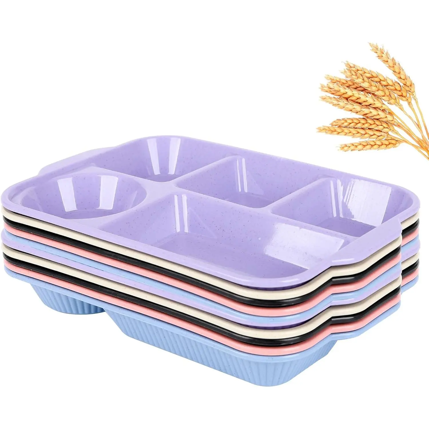 10 count 13" Divided Wheat Straw Dinner Plates,  Trays | Lightweight Unbreakable Compartment Plates, Microwave And Dishwasher Safe For Meals, Lunches, Picnics And Everyday Use
