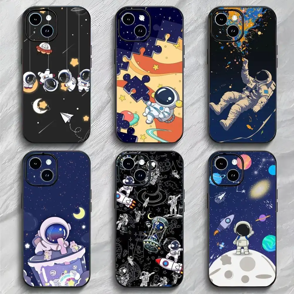 Aesthetic Astronaut Figure Phone Case for iOS/Android, Black Matte Slim TPU Cover with Space Art, High Print, Shockproof Durable Protection for iPhone 11-17 Pro Max/Plus & Samsung Galaxy S23-S25
