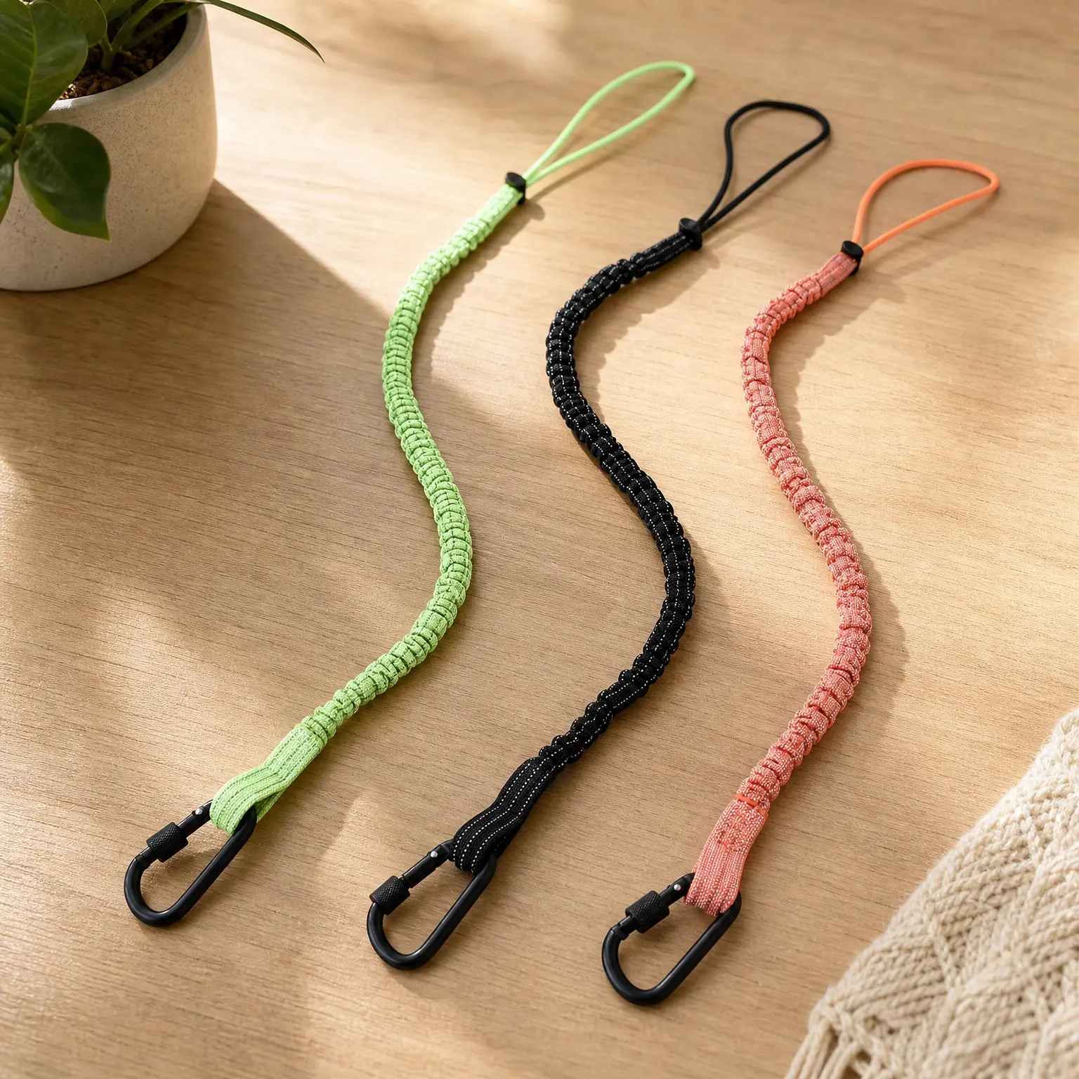 3-Pack Retractable Tool Lanyards, Safety Fall Protection Leash with Aluminum Screw Lock Carabiner Clip and Adjustable Loop End, Heavy-Duty Scaffold Tether for Construction & Roofing (Black, Orange, Green)