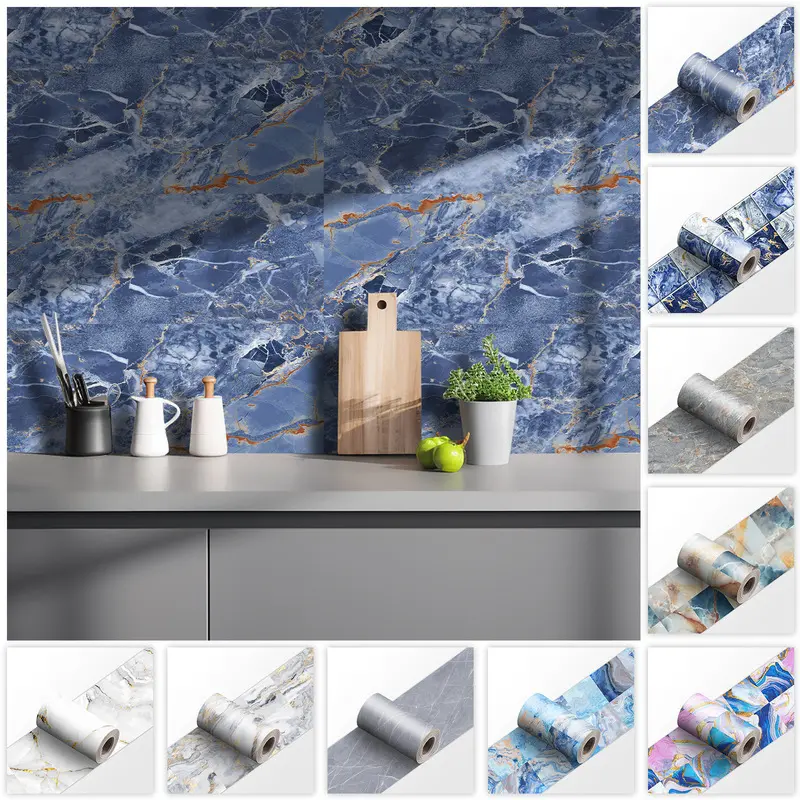 2 Rolls  3.94/5.91/7.87/11.81 Inches width 94.49 Inches faux marble peel and stick skirting line, waterproof oil resistant, usable as window sill border and backsplash, decor for kitchen bathroom living room office