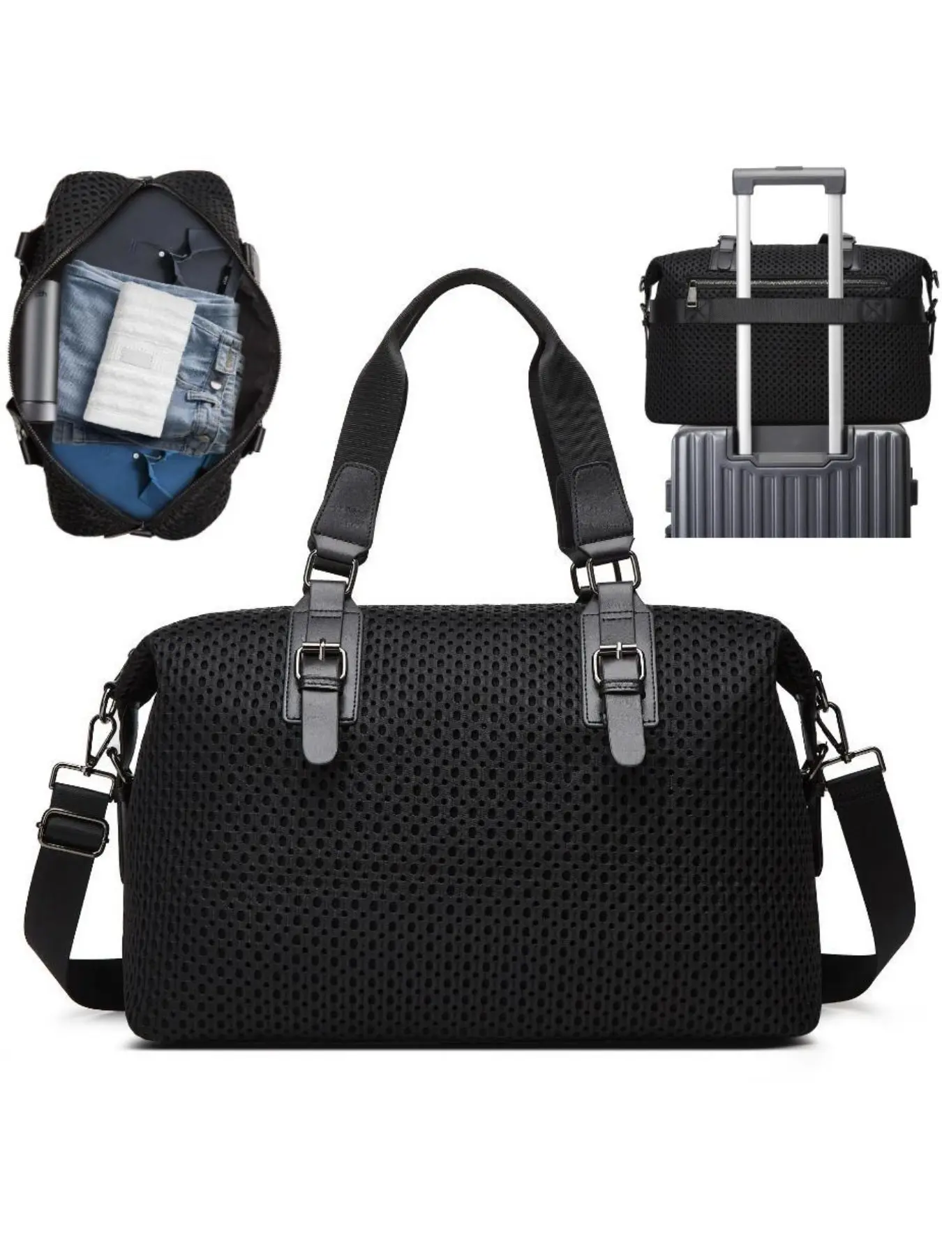 Large capacity fashionable mesh travel bags, shoulder bags, and handbags are essential for travel, airport travel supplies, luggage bags, Christmas gifts, birthday gifts, fitness bags, sports bags, vacation training bags