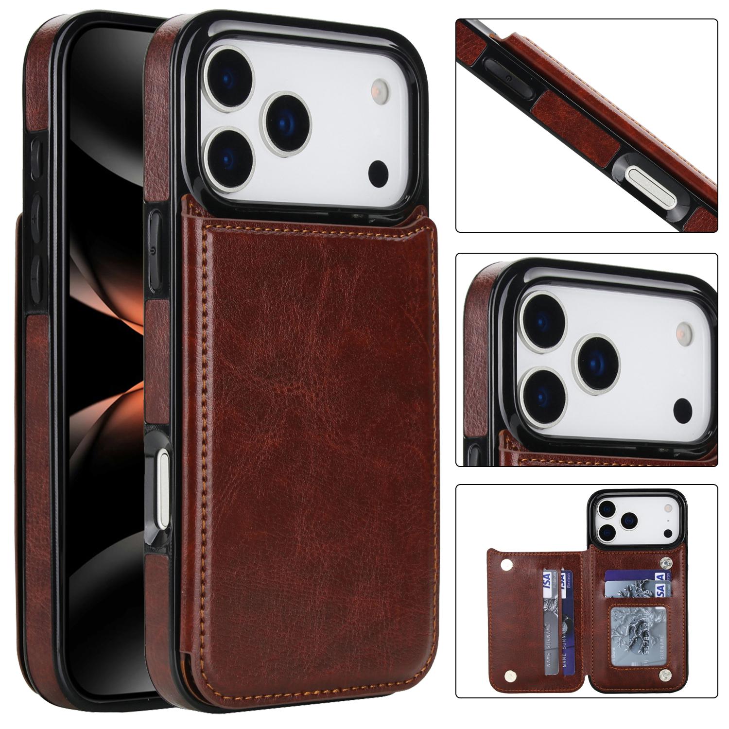 Retro Wallet Case for iPhone 17 16 Pro Max 15 14 13 12 Pro Max, PU Leather Flip Kickstand Card Slots Holder Case, Double Magnetic Clasp Shockproof Cover