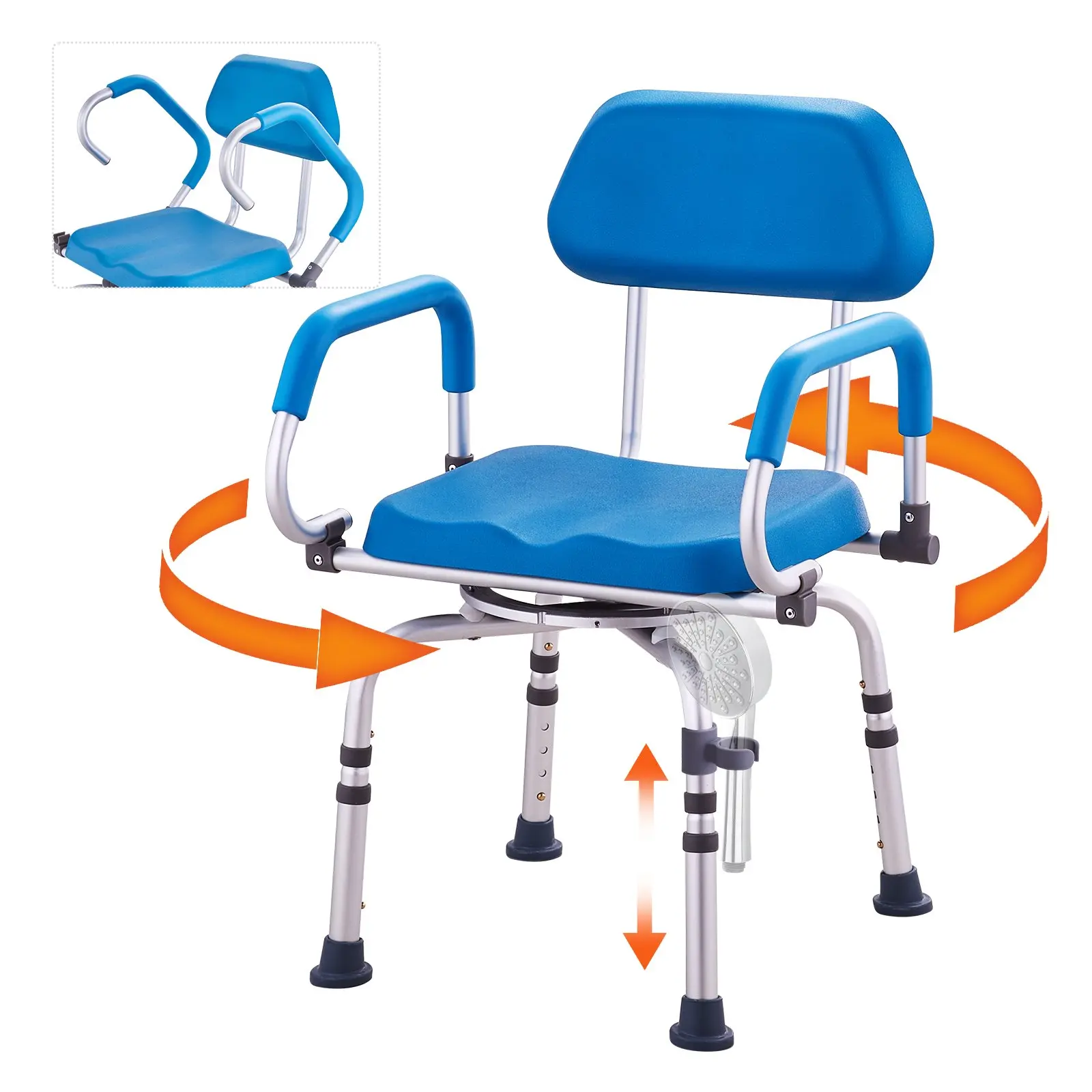 VEVOR Swivel Shower Chair 360 Degree, Adjustable Shower Seat with Pivoting Arms Padded Bath Seat for Inside Shower or Tub, Non-Slip Rotating Bathtub Chair for Elderly Disabled, 300LBS Capacity