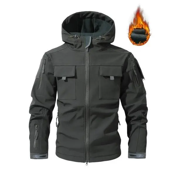 Men's Autumn & Winter Fleece Lined Thick Hooded Camo Jacket with Zip Front Closure Windproof Water Resistant Softshell Fabric for Running Hiking Cycling & Everyday Casual Wear