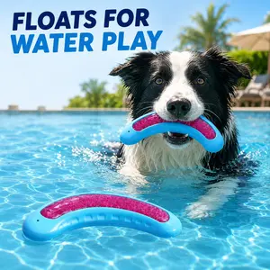 Floating Squeaky Dog Toy for Medium and Large Dogs, 8.3 in Boomerang-Shaped TPR Fetch Toy for Pool and Outdoor Play