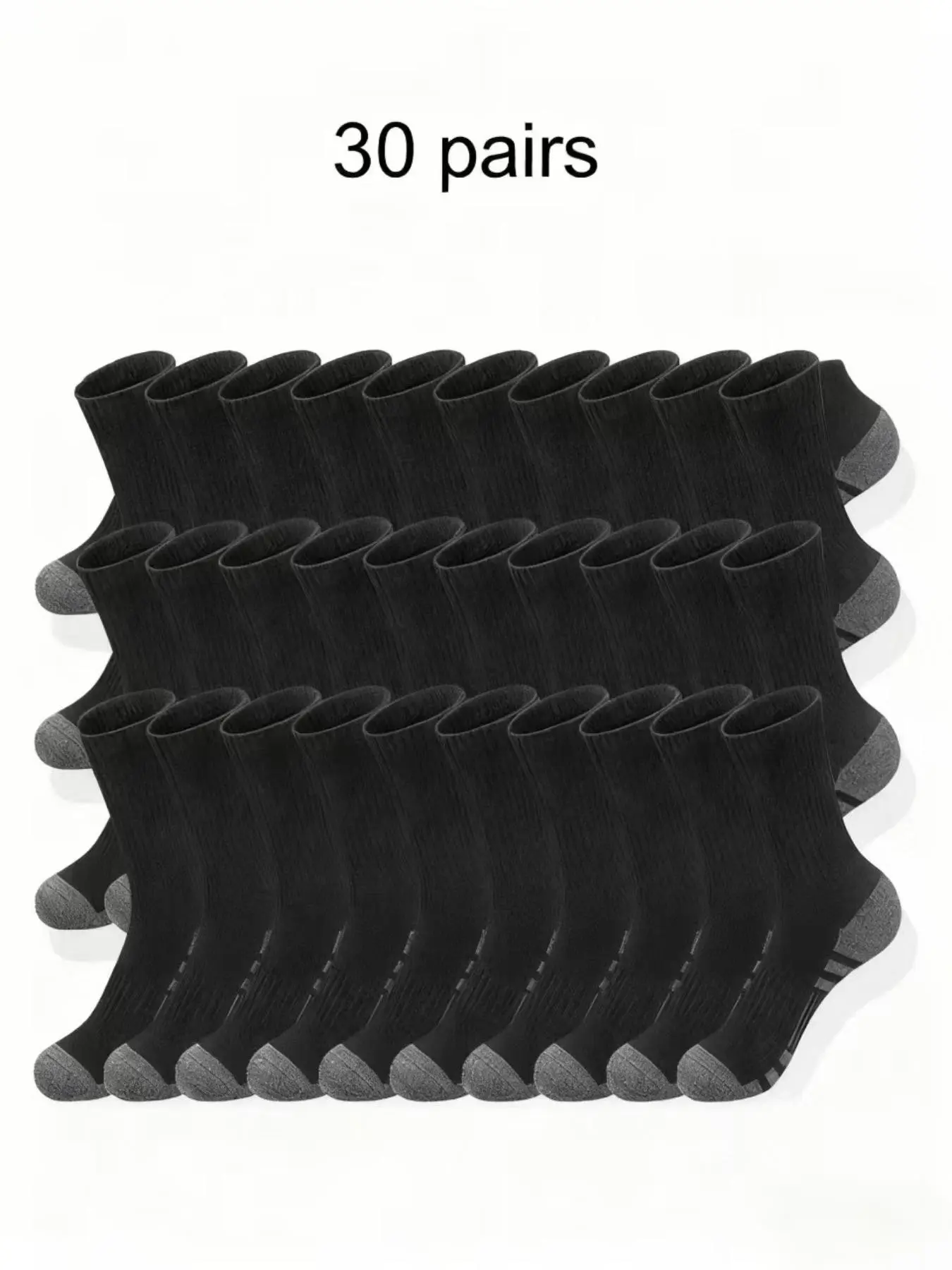 30 Pairs Men's Classic Crew Socks, Daily Wear Socks, Breathable, Comfortable, Moisture-Wicking, Striped Knit, Polyester Material