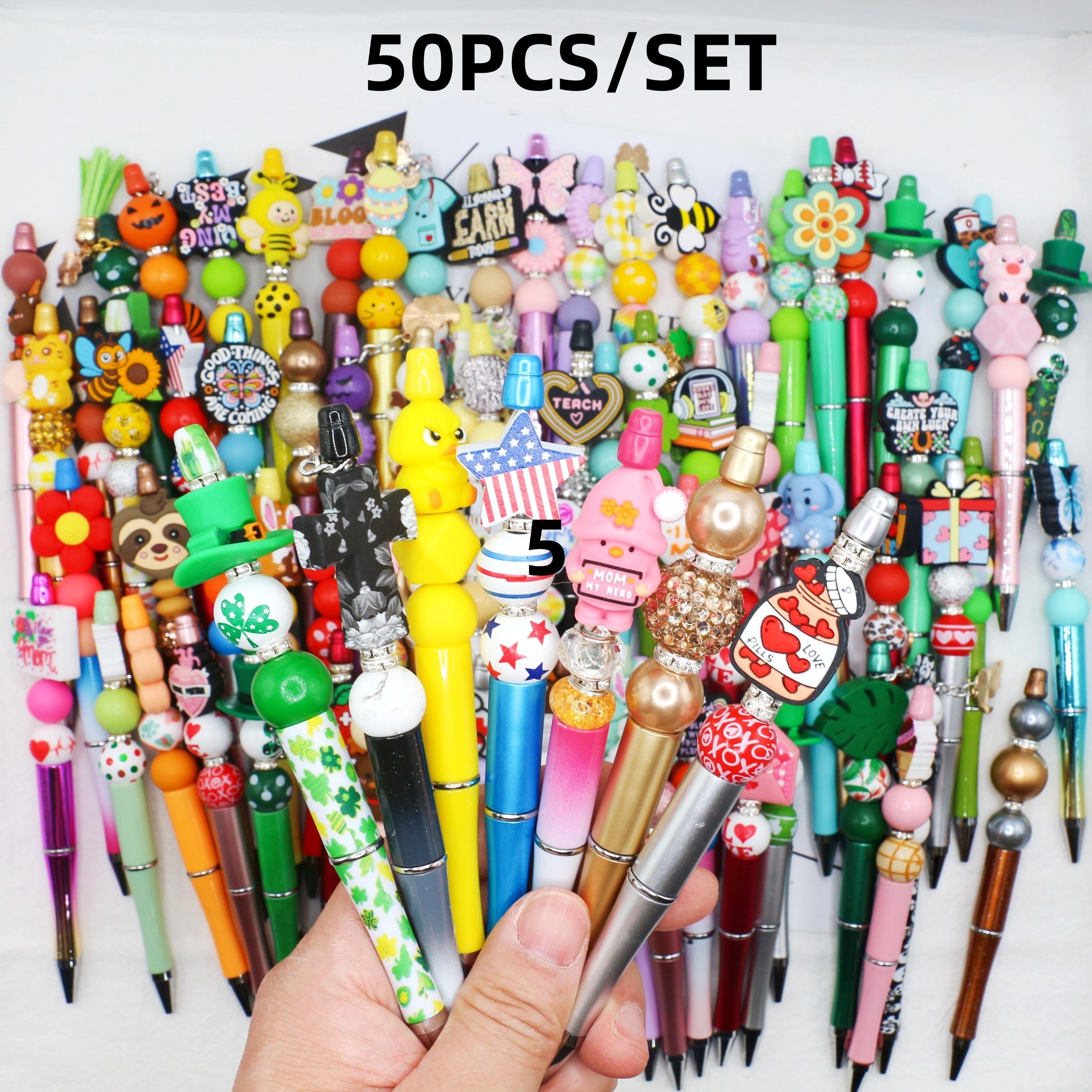 Back to School Hot DIY Beaded Ballpoint Pens 5-50PCS Random Styles Plastic Pen with Wood/Silicone/Acrylic Beads Fun Creative Office School Supplies for Students