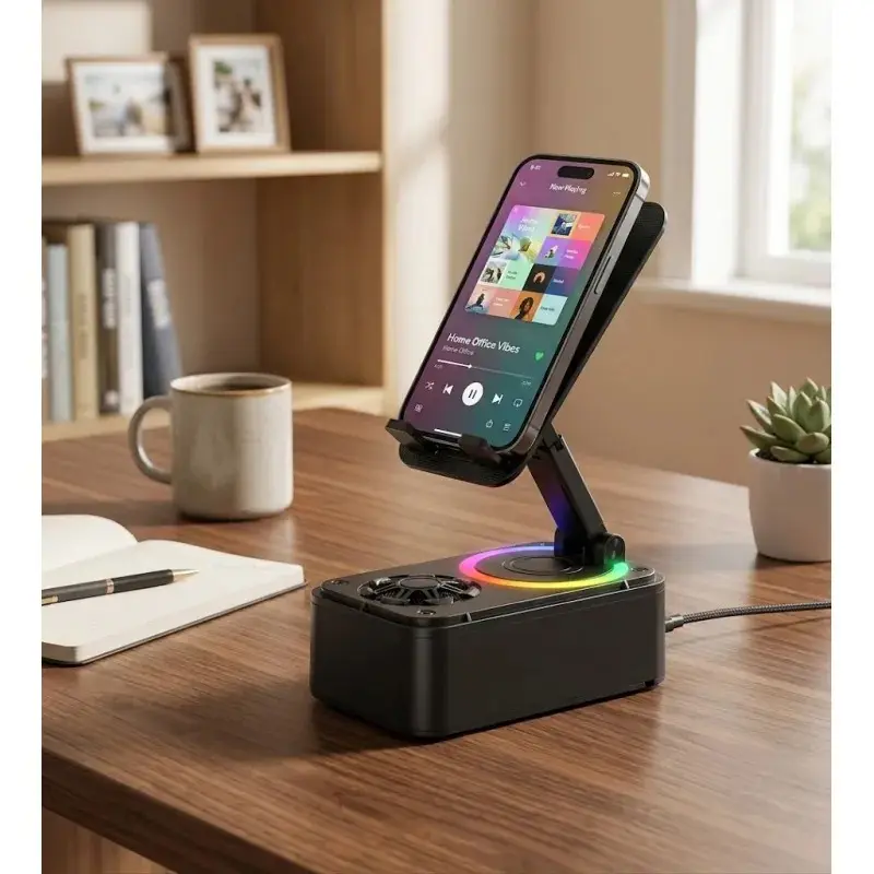 3-In-1 Smart Charging Speaker Stand with Bluetooth-compatible Speaker, Night Light, Phone Charger, Foldable Desktop Accessory, Ideal Gift for Halloween and Christmas