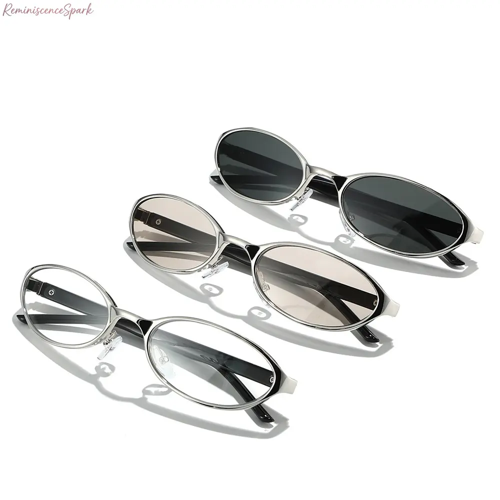 Unisex Futuristic Oval Cat Eye Sunglasses with Polished Metal Edging, Durable UV400 Sleek Shades, Lightweight Statement Eyewear for Students, Content Creators & Daily Outfits (Sports & Outdoor Accessory)