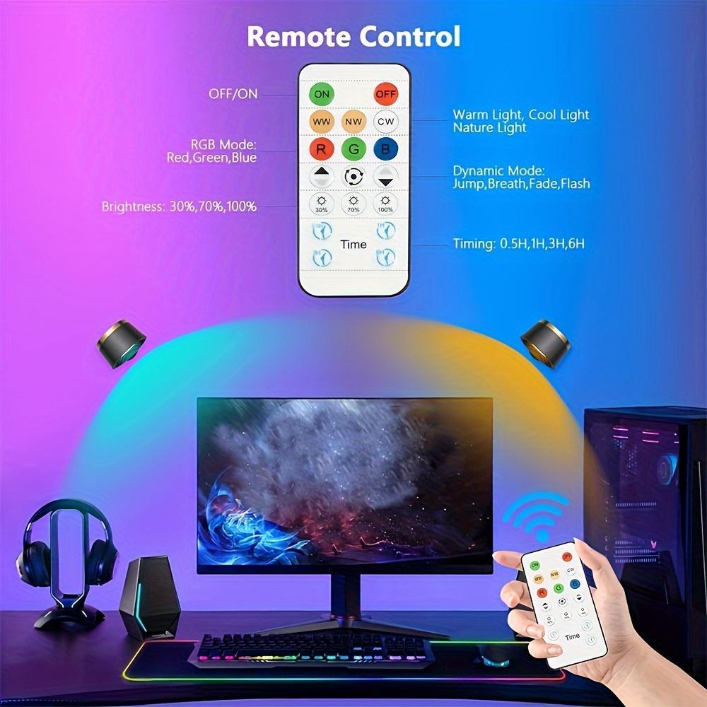 USB Rechargeable Smart LED Wall Light, 1/2 Counts RGB Night Light with Remote Control, 360° Rotatable Spotlight for Bedroom, Bedside, Display Wall, Cabinet, Hallway, Game Room