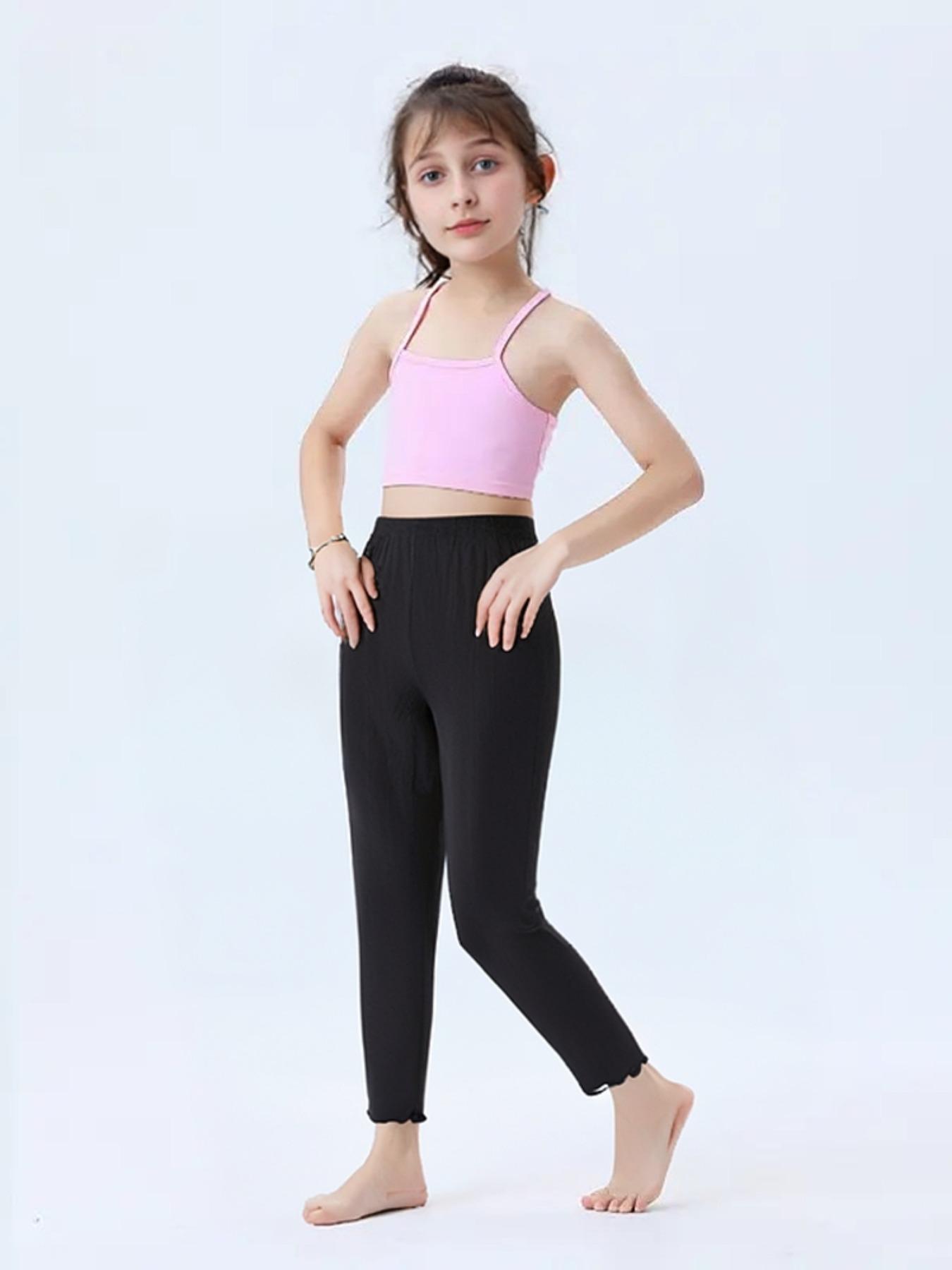 Girl's Solid Color Leggings, Casual Comfy Breathable Skinny Pants for Daily Wear, Kids Bottoms for All Seasons