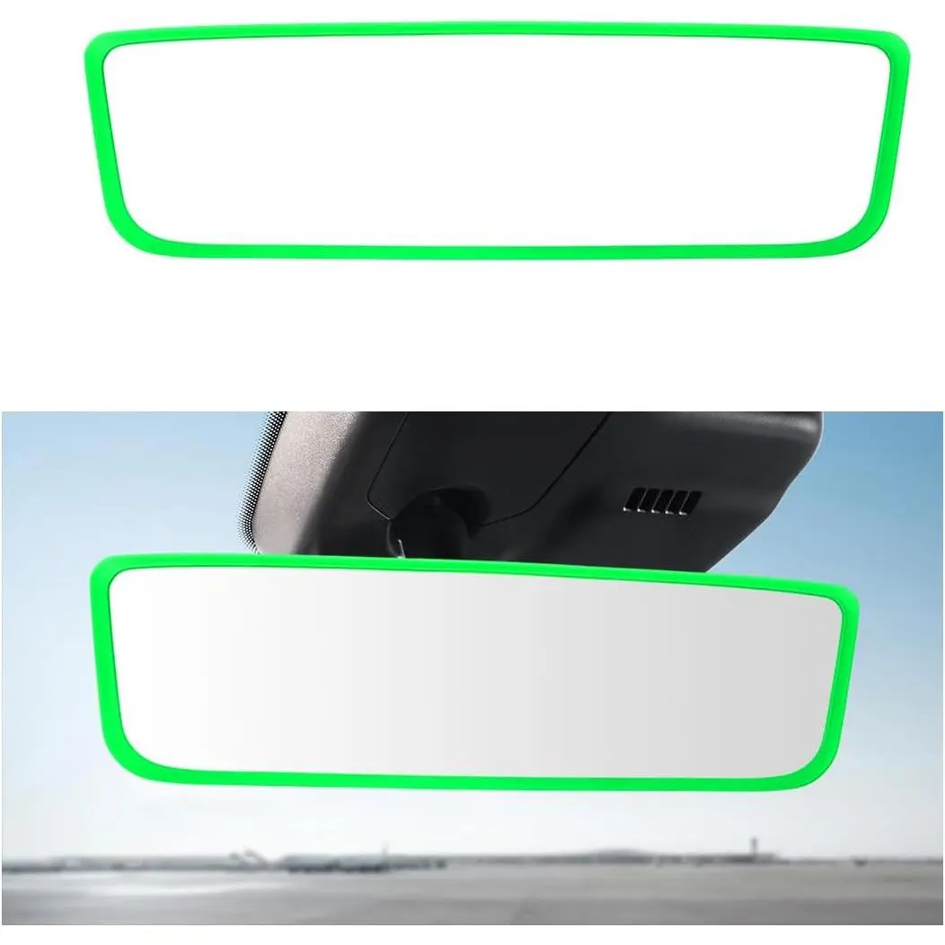 Rear View Mirror Protector Frame,  Automotive Interior Rearview Mirror Cover for Women Girls,  Protective Cover Compatible with Model 3 Y,  Accessories (Fluorescent Green)