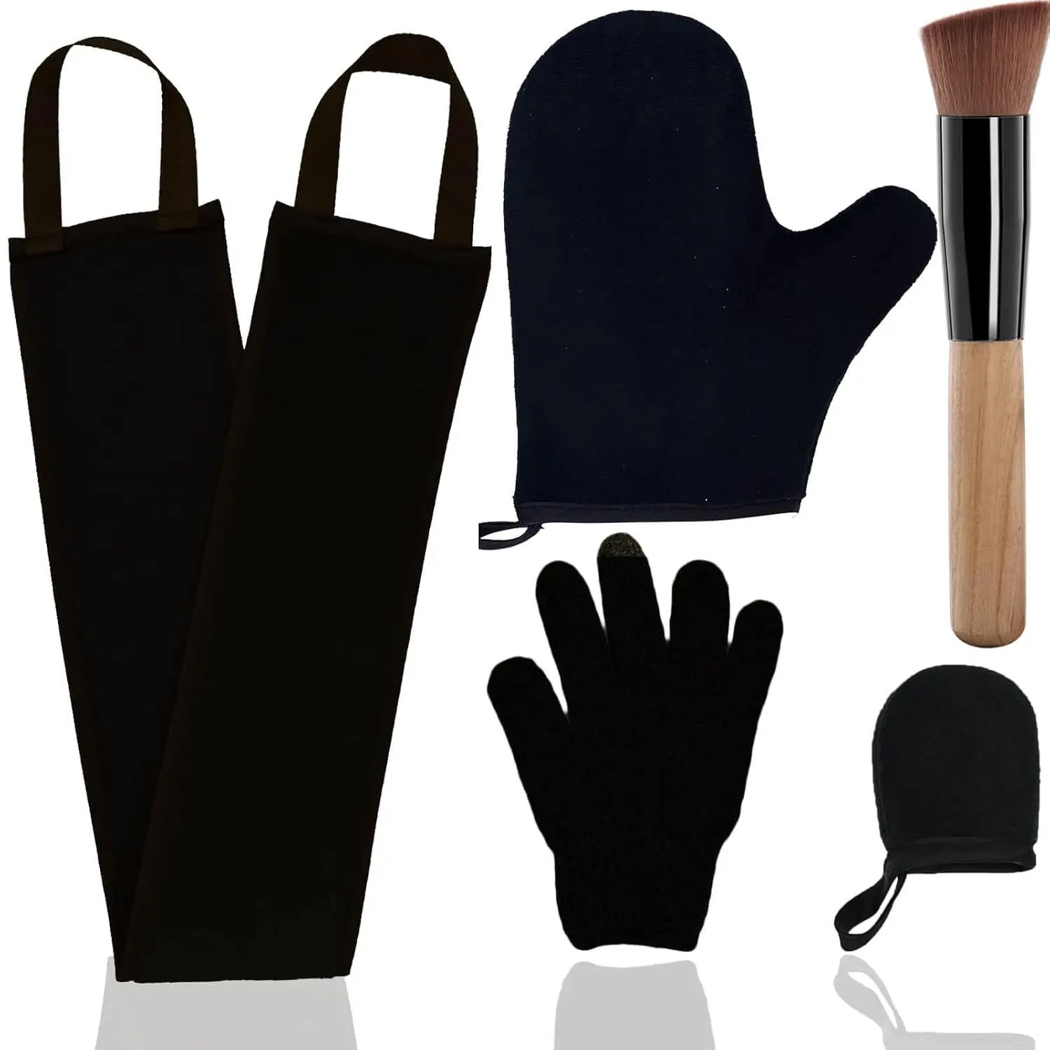 5 Piece Self Tanning Mitt Set with Tan Glove, Back Lotion Applicator, Face Mitt, Exfoliating Glove