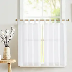 Solid Linen Tab-Top Sheer Kitchen Curtains