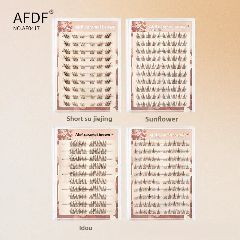 10 Rows Segmented Caramel Brown Glueless Lash Clusters, Volume Fluffy Lashes, Natural Curly Brown Self-Stick Eyelashes, Quick Wear Lazy Daily Makeup Lashes