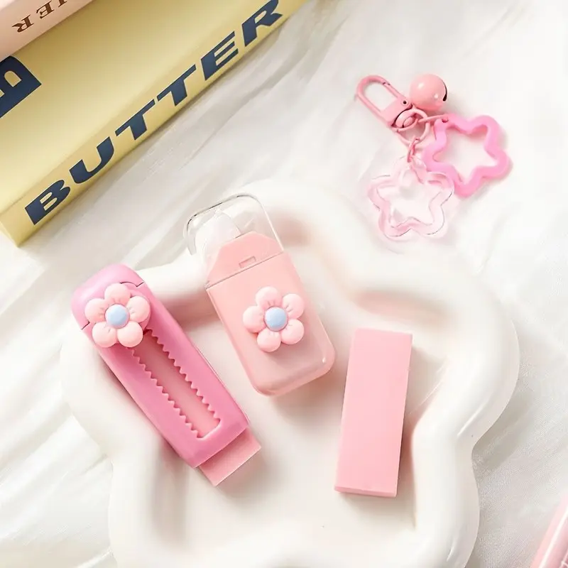 7-In-1 Multi-Function Stationery Set, Includes Push-Pull Eraser, Highlighter, Ballpoint Pen, Four Colors Available, Perfect for Notes and Corrections