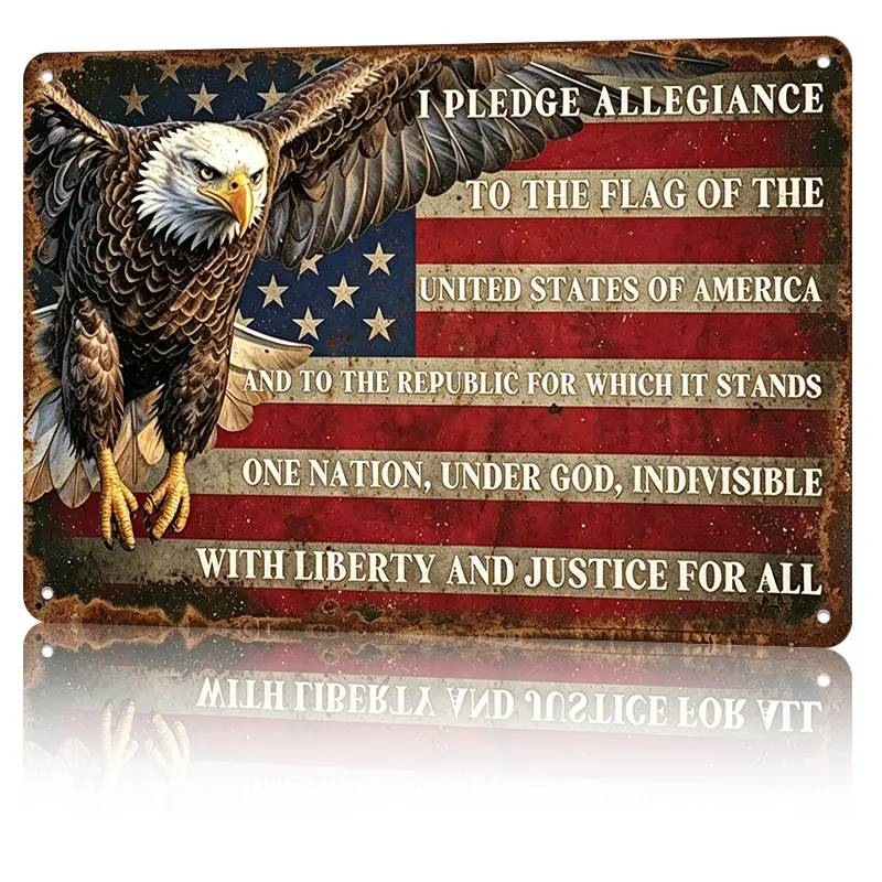 "Assorted Vintage American Pledge & Bald Eagle metal signs,8×12 Inch Rustic Flag Themed Aluminum Wall Art,Waterproof Patriotic Wall Decor for Man Cave,Garage & Veteran Gift,USA Home Decor Collectibles,home decor wall art