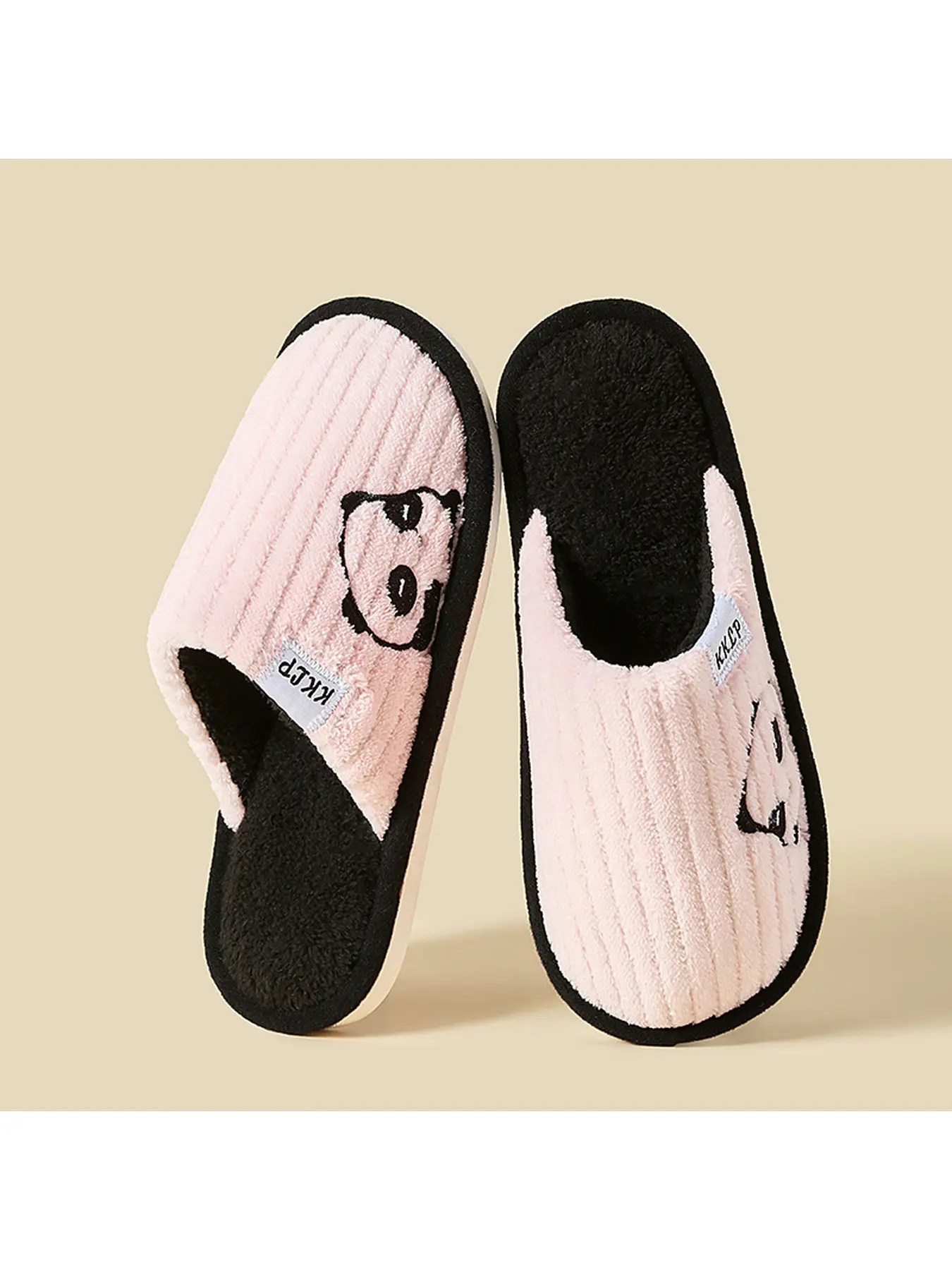 1 pair of women's autumn and winter cute panda indoor home warm plush slippers for men and women, home furry cotton slippers for men