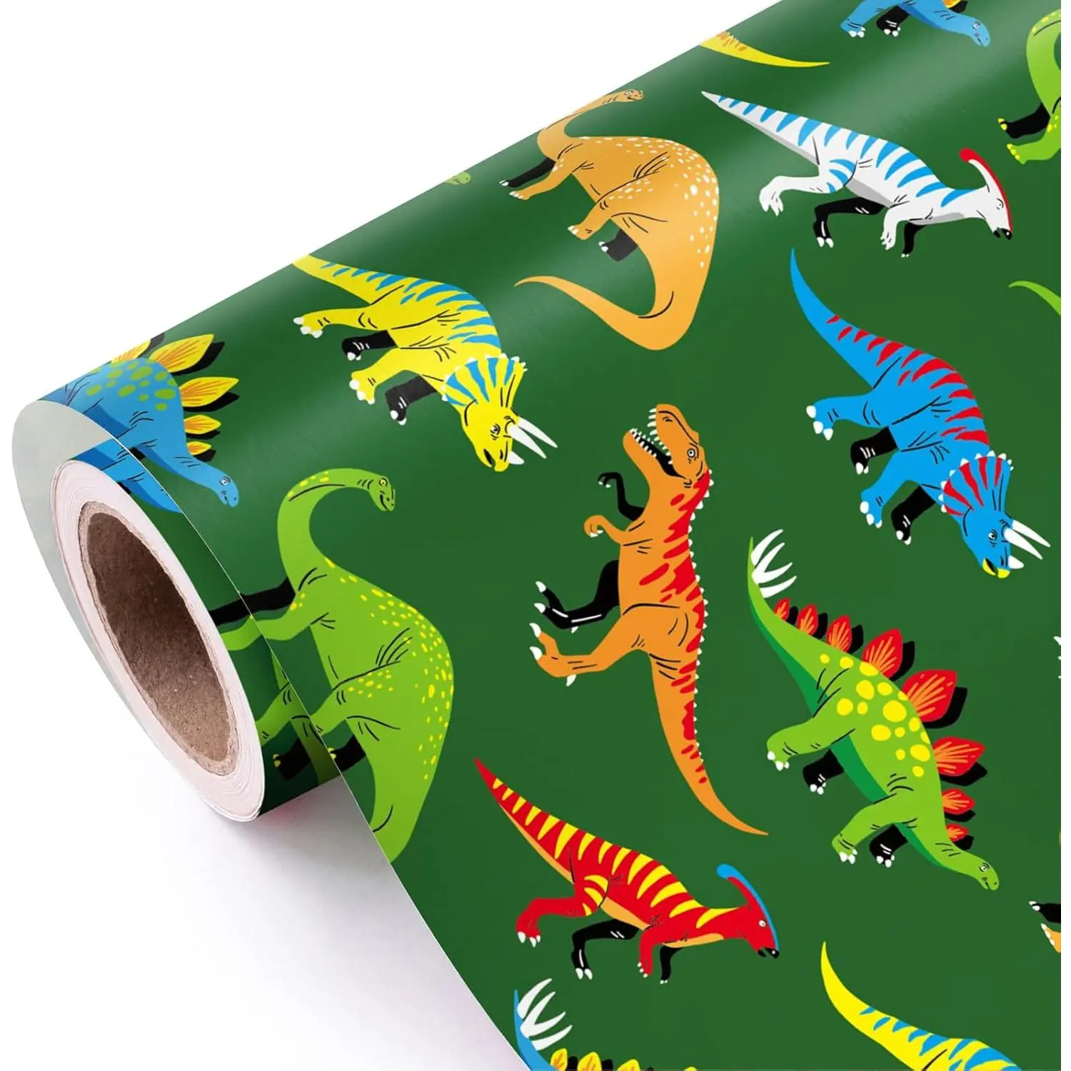 Dinosaur Wrapping Paper Roll - Mini Roll - 17 Inch x 9.8  - Green Dinosaur Design,  for Girl  Boy Birthday,  Shower, Dinosaur Party, Dinosaur Lovers