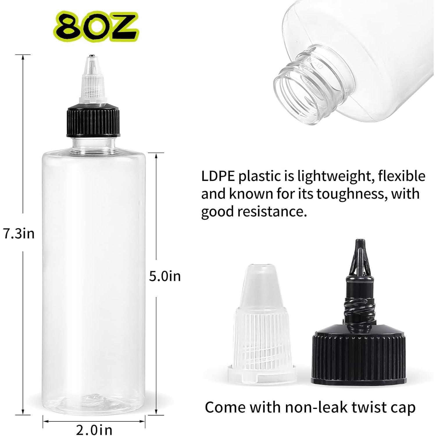 BASIC SUPPLY 22Pack 8oz Plastic Squeezing Bottles, Clear Oil Dispenser Dropper Bottle Applicator with Twist Top Cap and Leak-Proof Inner Gasket for Crafts, Art, Glue,  and More (8 OZ)
