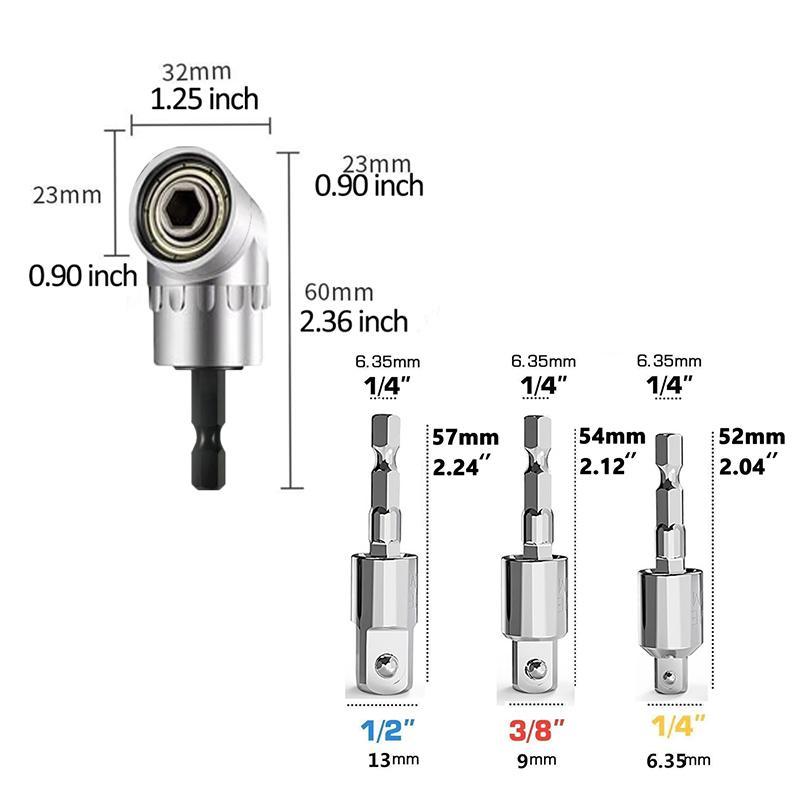 Impact Grade Sockets Adapter Set, 4 Counts Power Drill Sockets Adapter Set with 360° Rotatable Hex Shank Drill Adapters, Screwdriver Drill Bit Holder, Drill Attachment
