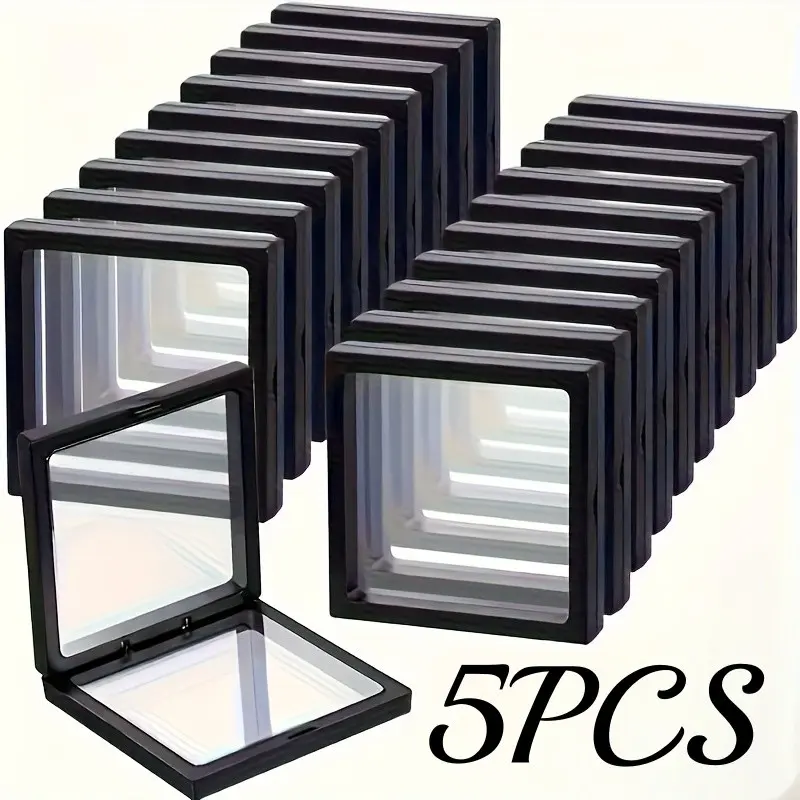 5 Pack 3D Floating Clear Display Frame Box, Dust-Proof Elastic Film Jewelry Storage Case for Necklaces, Bracelets, Rings, Coins, Earrings, Pins, Retail Display & Personal Collection