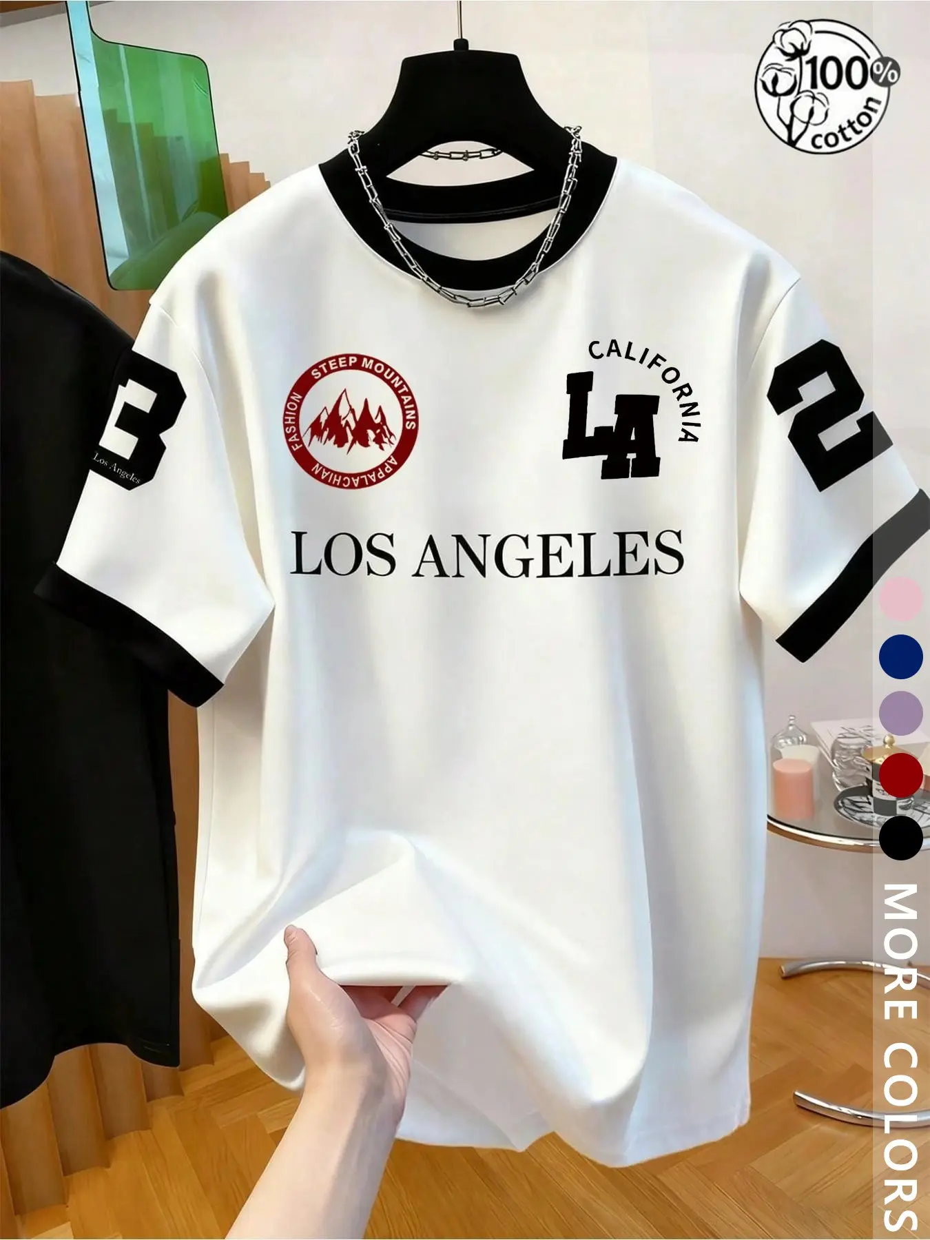 Unisex Summer Los Angeles Number 23 Street Style Short Sleeve Polo, Suitable for Streetwear,Y2K Casual,Unisex Cotton Colorblock, Casual Daily Wear, Couple outfit