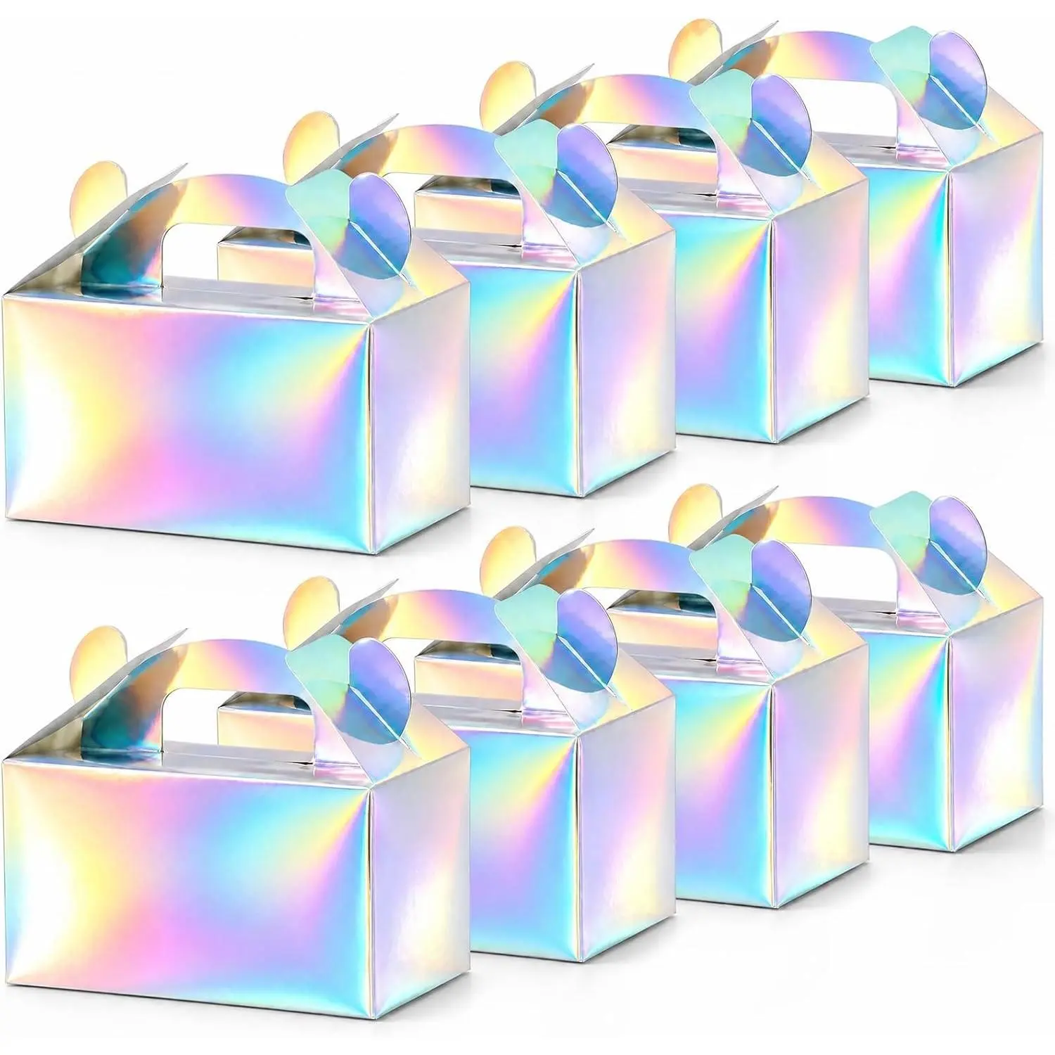 16PCS Iridescent Party Favor Boxes, 6.1x3.3x3.5 Inch Holographic Gable Boxes,Gift Containers for Kids Snacks, Candy, Toys,Birthday Party, Wedding