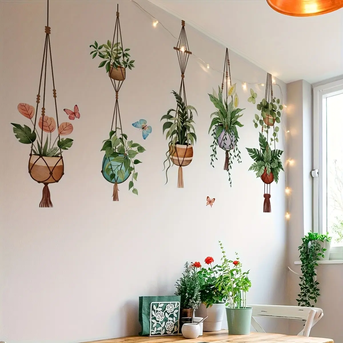 DIY Hanging Planter Wall Sticker, Decorative Wall Sticker, Decoration Sticker, Wall Decal, Peel and Stick Leaf Wallpaper, Bohemian Style Decor, Suitable for Living Room, Bedroom, Office