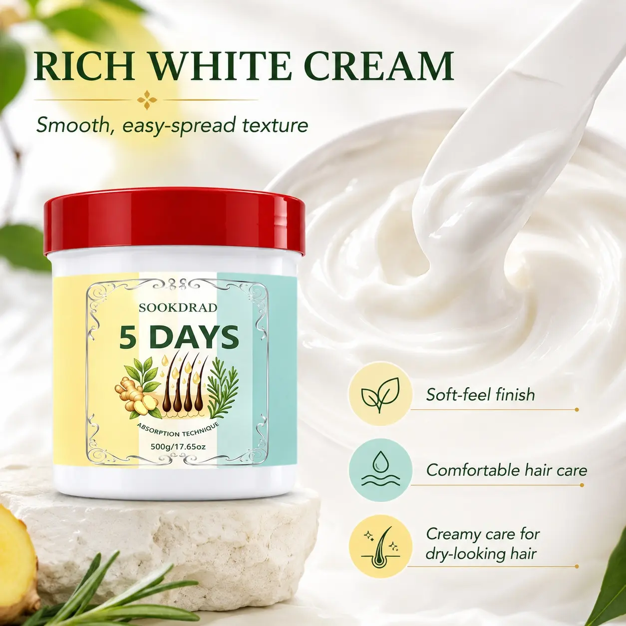 Ginger Rosemary Hair Treatment, 5 Days Absorption, Scalp Nourishment, Strengthen Hair Roots, All Hair Types, 500g