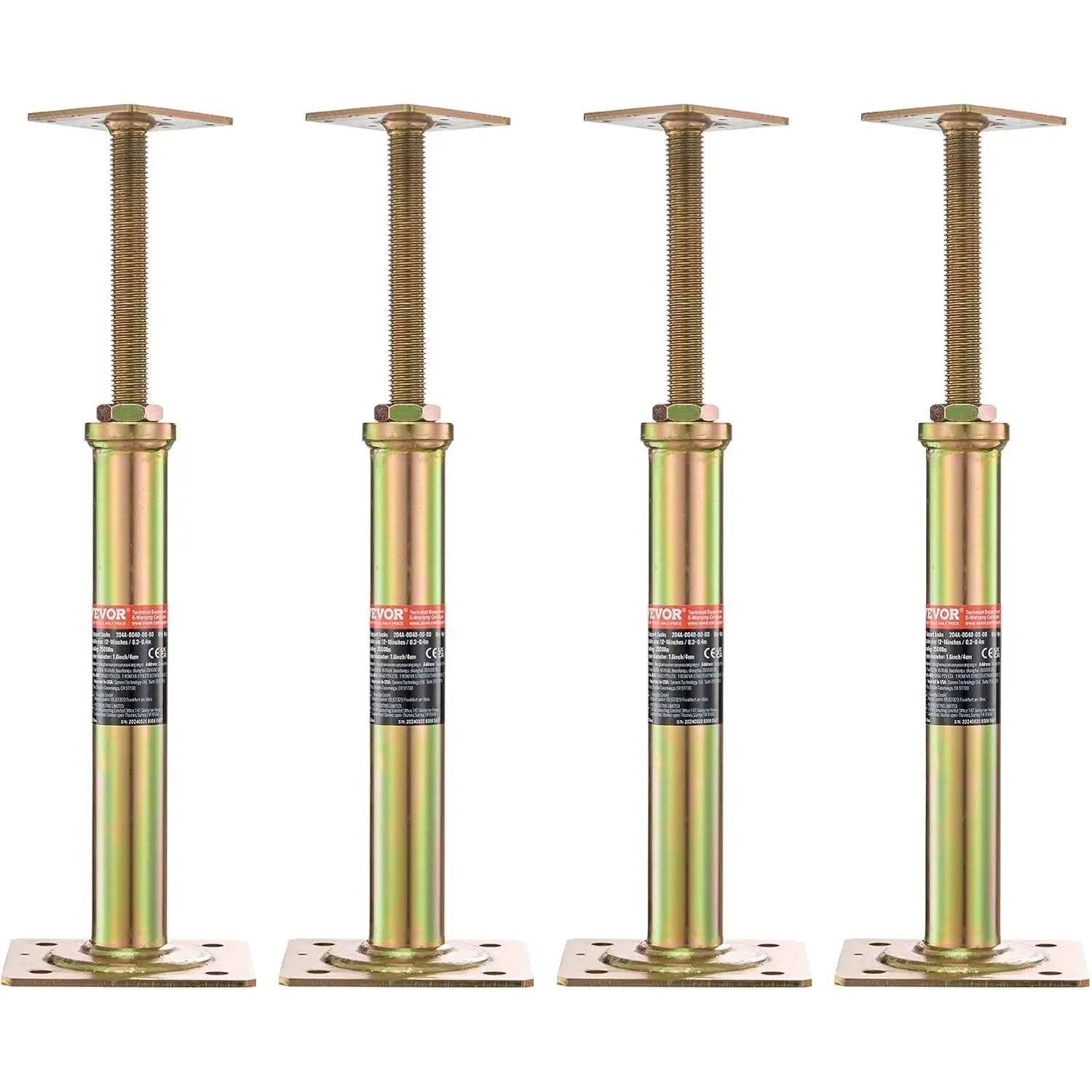 House Floor Jacks, 4 PCS Post Floor Joist Jacks for Leveling, 11.6"-16" Height Range, Total Support up to 10000 LBS, Galvanized Telescoping Screw Jacks for Temporary Support
