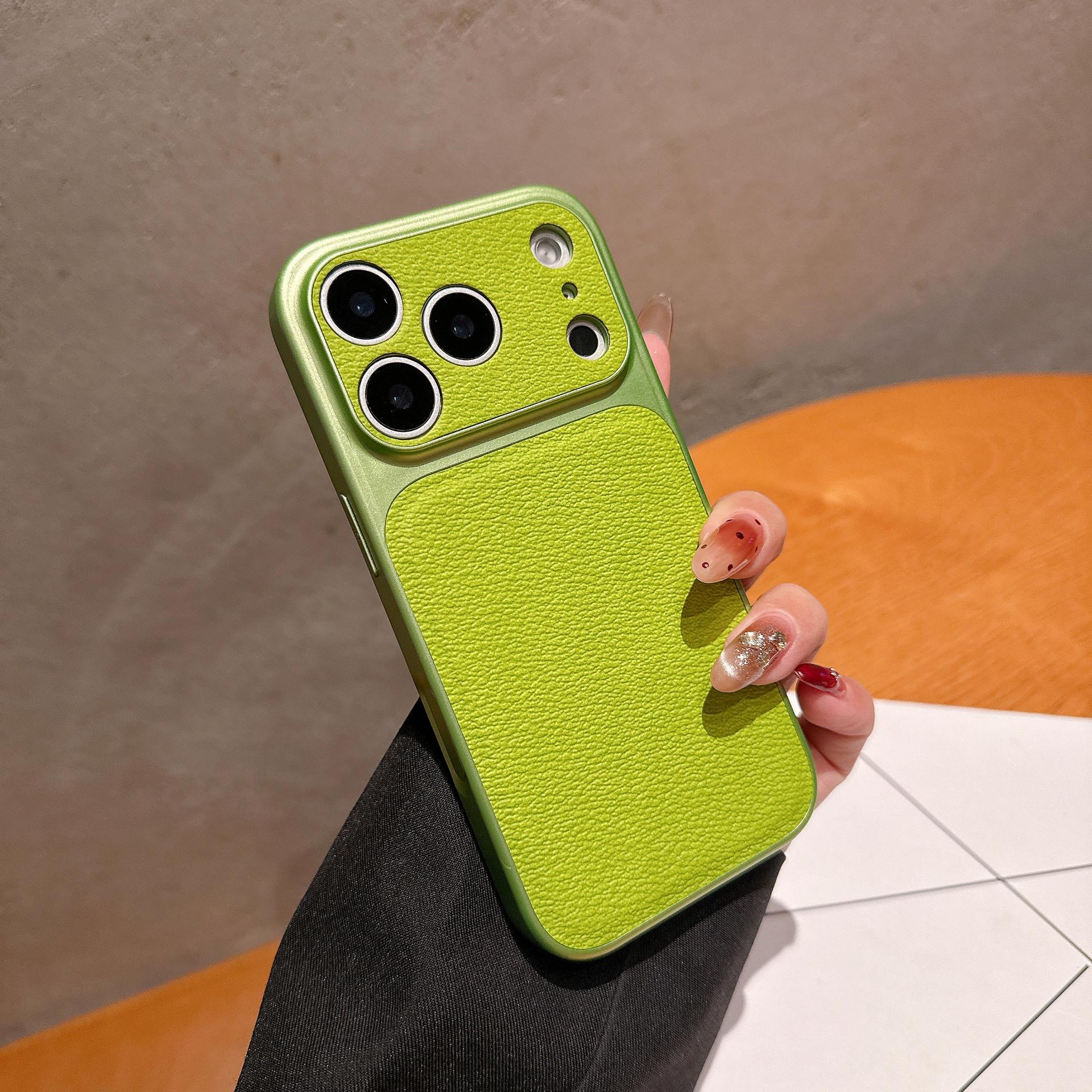 2026 Full Coverage Large Window iPhone 17 Pro Max Lychee Texture Case Compatible with Apple 16/15 /14/13