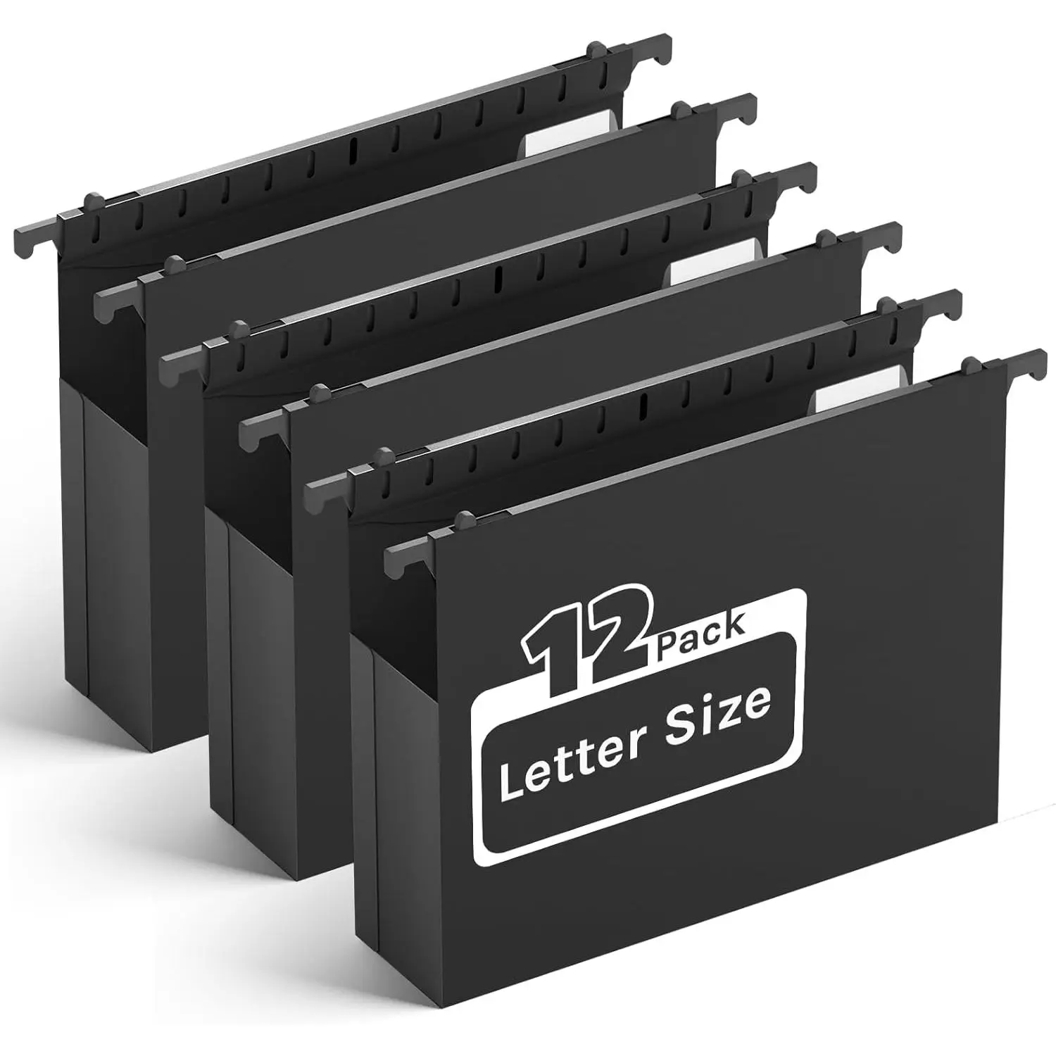 Plastic Hanging File Folders Letter Size, Heavy Duty 2" Expandable File Folder with Tabs, 12 Pack Reinforced Extra Capacity Hanging Organizer for Home Office File Cabinet