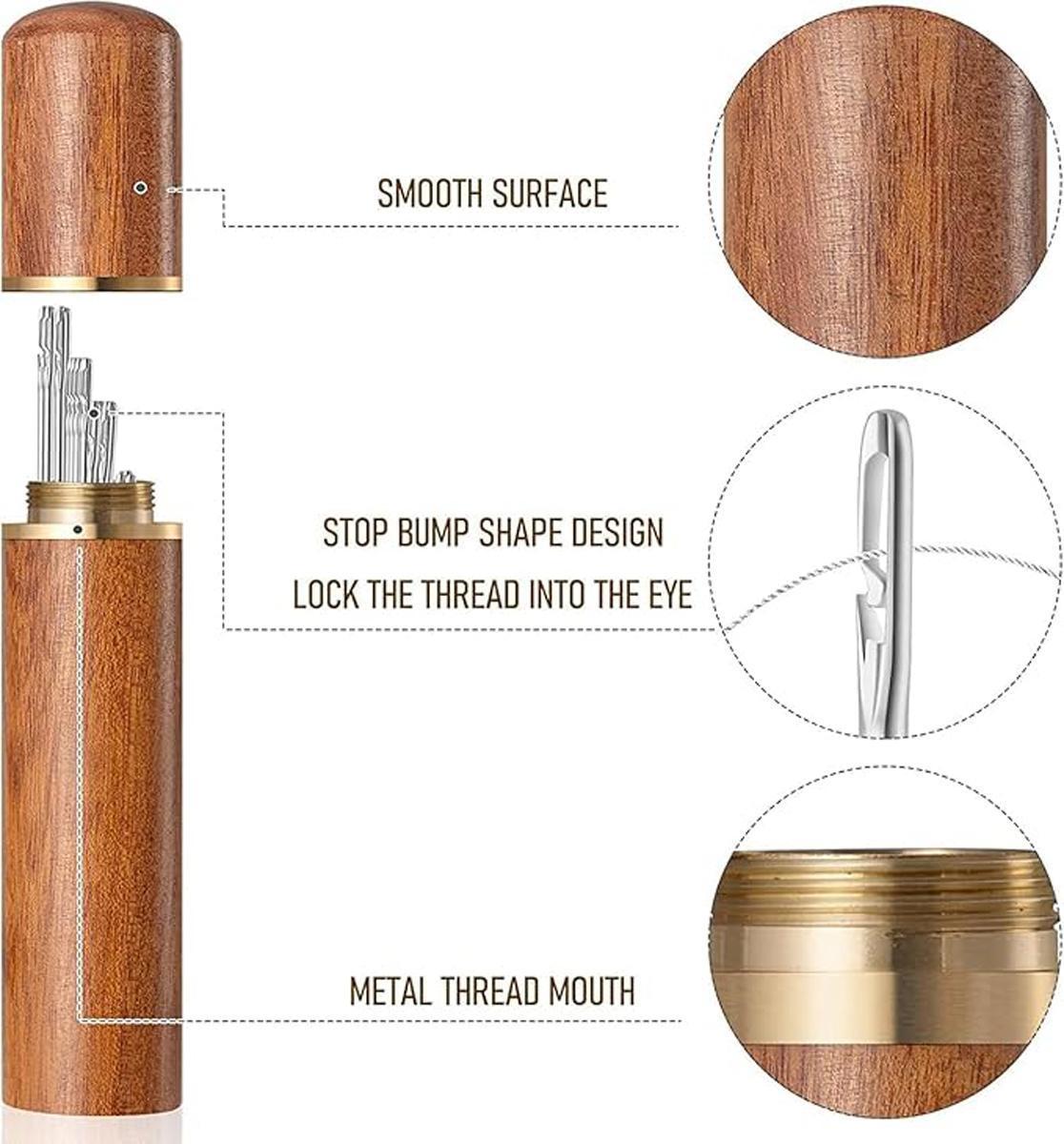 30 Pcs Self Threading Sewing Needles, Side Threading Hand Sewing Needles, Easy Thread Needles for for Knitting Mending DIY Embroidery Sewing, with Wooden Needle Case