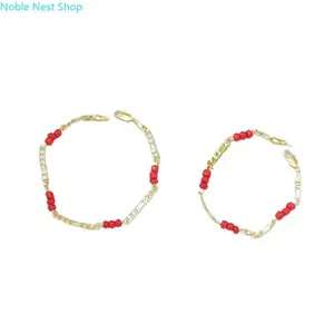 Women's 14K Gold Plated Adjustable Bangle, Natural Wine Red January Birthstone Crystal Beaded Jewelry, Dainty Stackable Wrist Accessory for Daily Wear, Christmas & Birthday Gifting