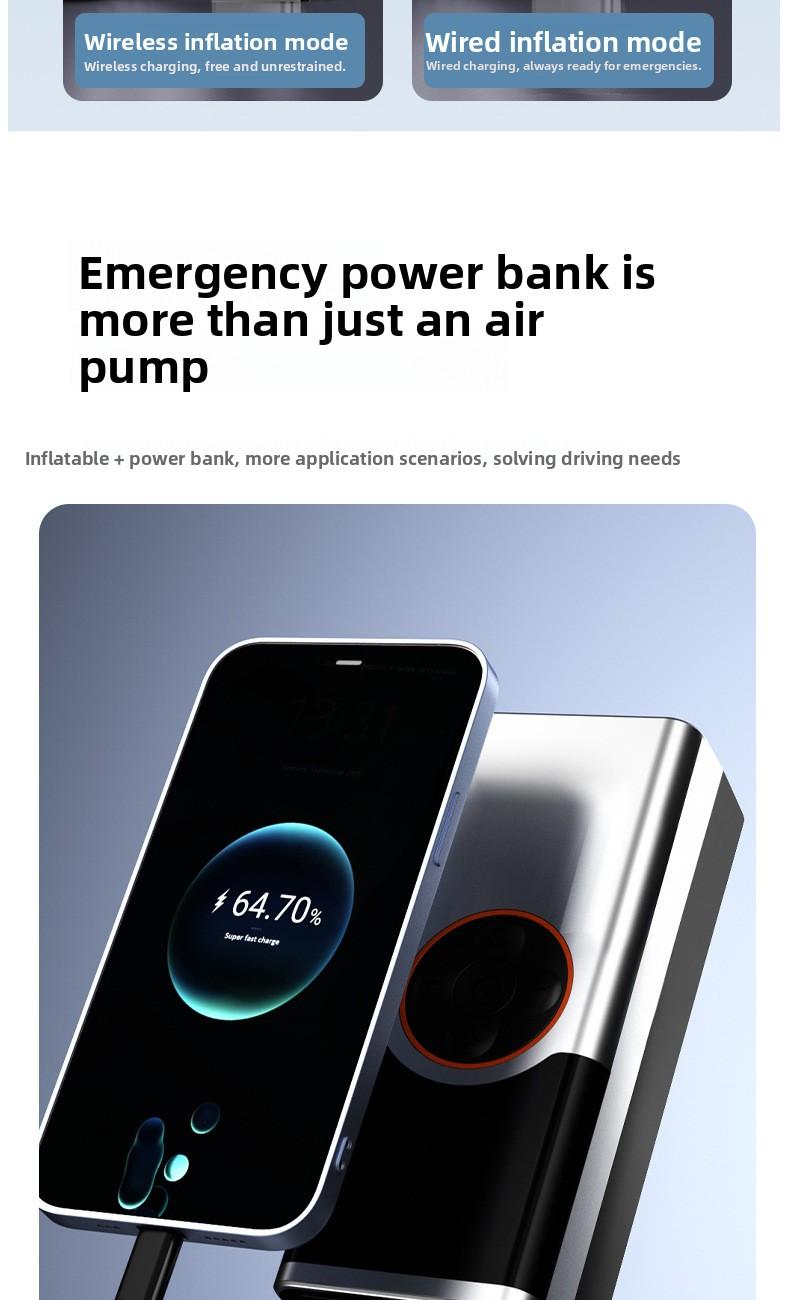 Wireless Portable Smart Electric Tire Inflator, Rechargeable Air Compressor Pump for Car, Off-Road Vehicle, Bicycle and Motorcycle