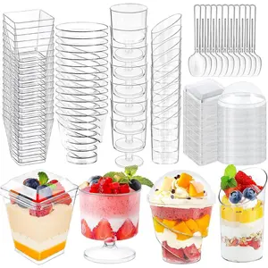 Dessert Cups, 380 Pack Mini, with Spoons and lids, 5 oz Mini Clear Parfait Cups, Shooters Cups for Party, Round Yogurt Cups, Reusable Fruit Ice Cream Cake Pudding Cups