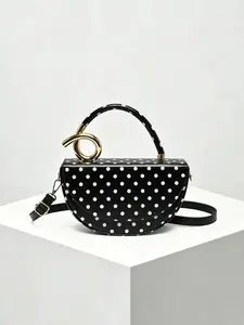 Minimally sophisticated and elegant classic polka dot handbag, with a unique handle design, detachable shoulder strap, fashionable and gentle versatile personalized single shoulder crossbody bag, can accommodate mobile phones and lipstick