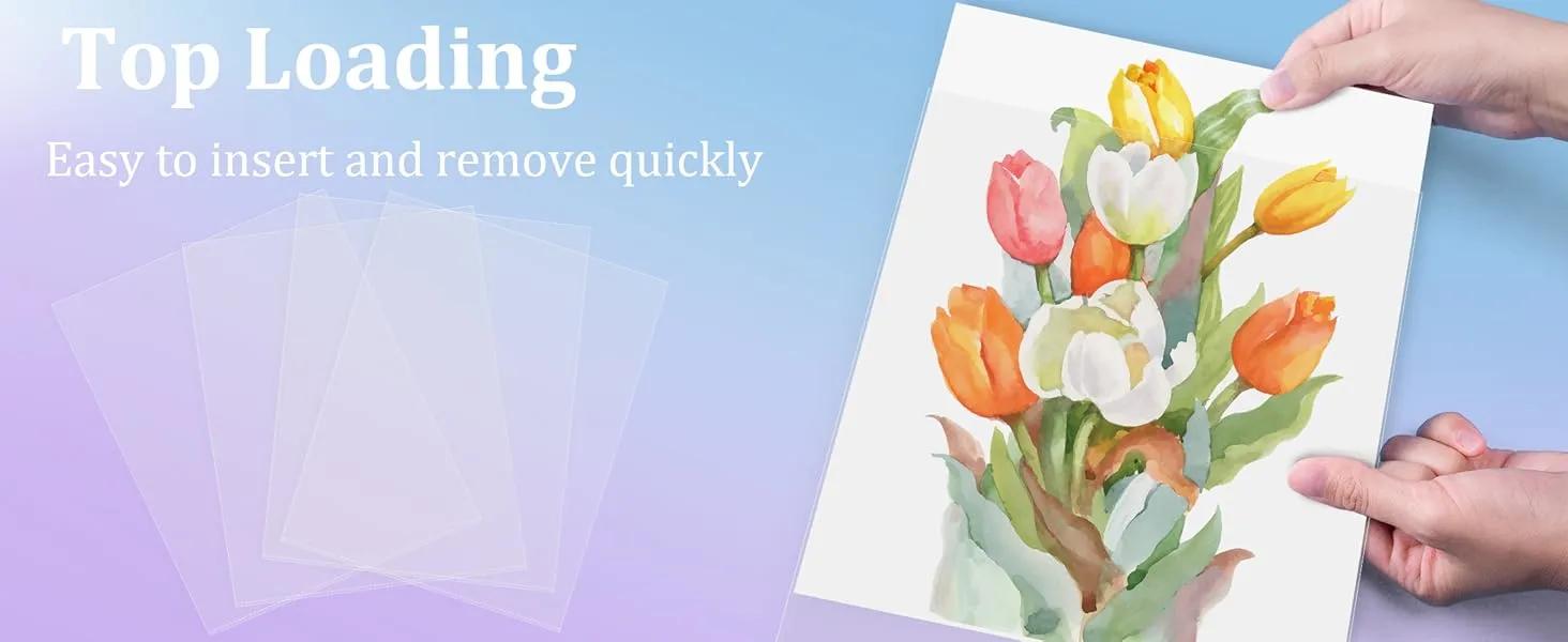 50 Pack No Holes Sheet Protectors 8.5 x 11 Inch Letter Size Page Protectors for Documents, Prints, Top Loading Heavyweight Clear View Plastic Sleeves for Papers, Artworks, Photos