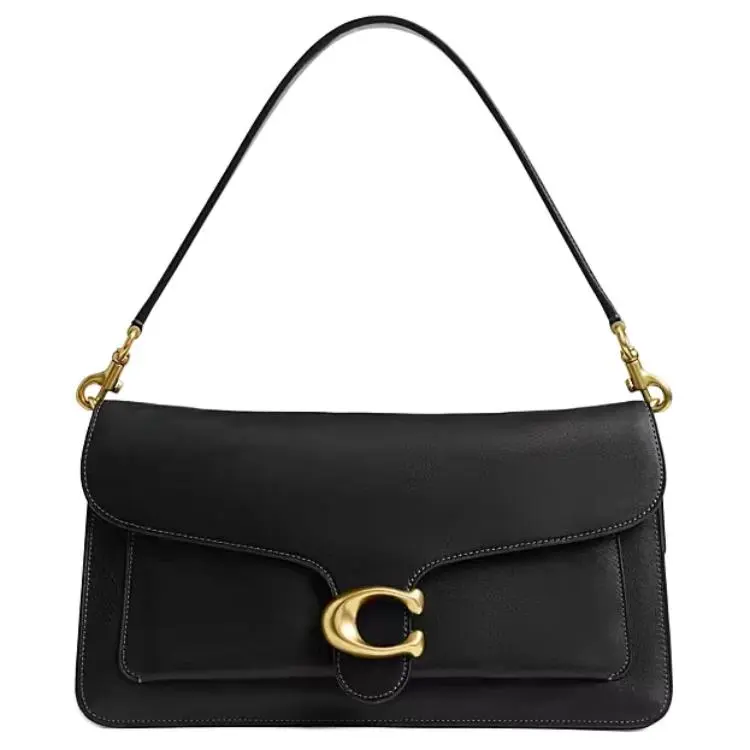 COACH Tabby 37 Leather Shoulder Bag for Women, Large Size, Classic Hardware, Black