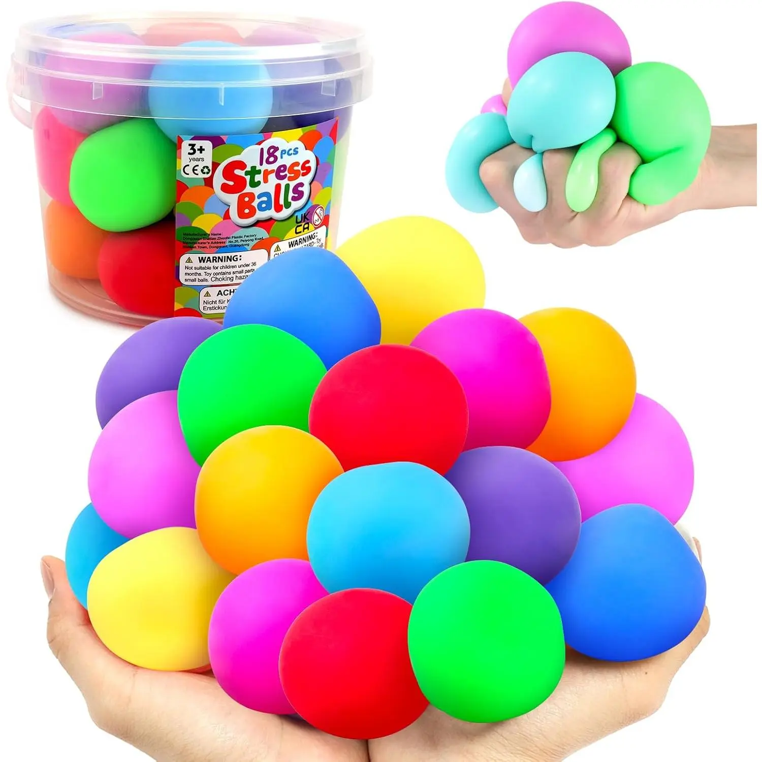 Squishy Stress Balls for Kids Adults: 18 Pack Stretchy Fidget Ball for Nervousness Stress Relief, Hand Therapy Sensory Squeeze Ball, Fidget Classroom Must Haves, Party Favors for Kids 3-12