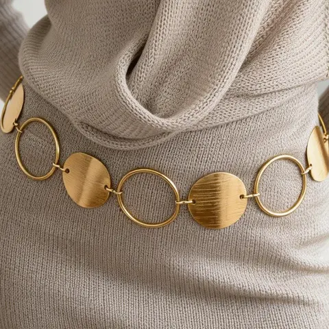 Women's Fashion Geometric Metal Ring Waist Chain, Plain Alloy Design, All-Seasons Accessory, Versatile and Stylish Everyday Belts, Casual Waist Belt, Casual Style Belts